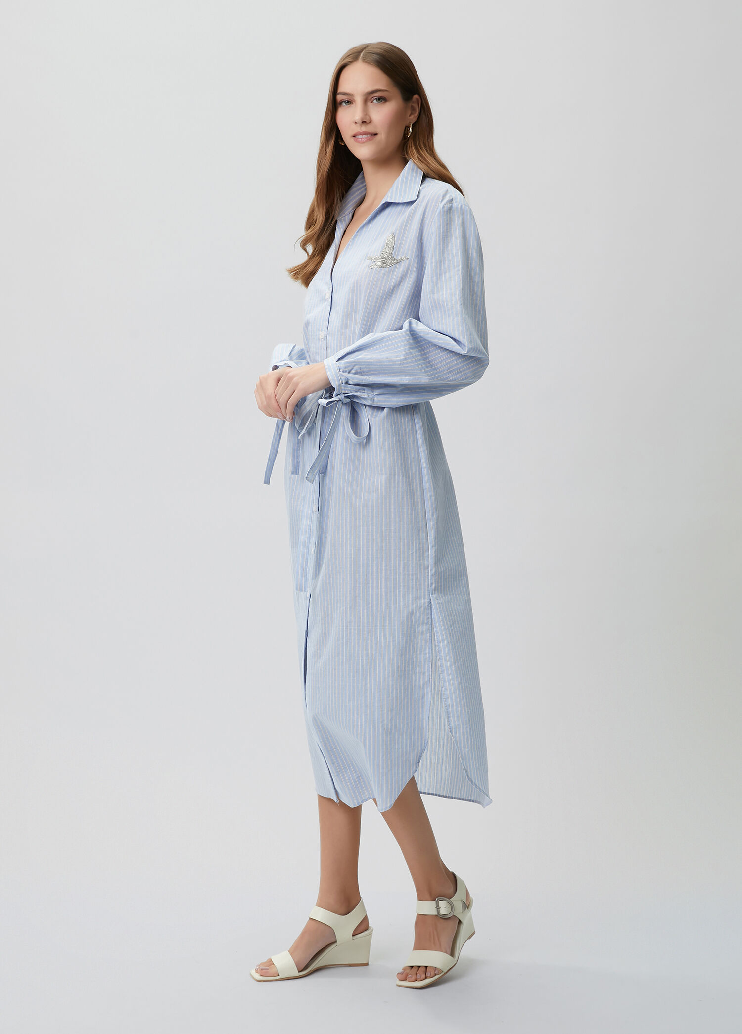Blue Striped Long Shirt Dress