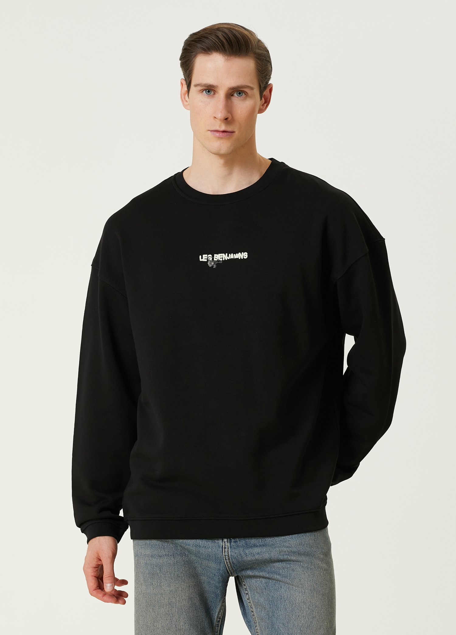 Siyah Logo Baskılı Sweatshirt