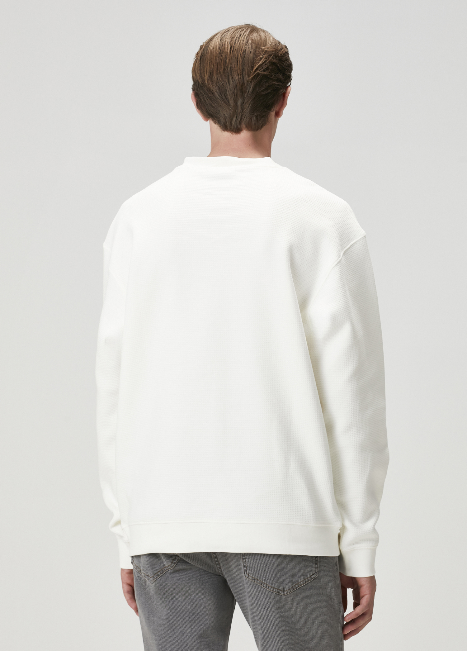 Kırık Beyaz Waffle Dokulu Oversized Sweatshirt_4