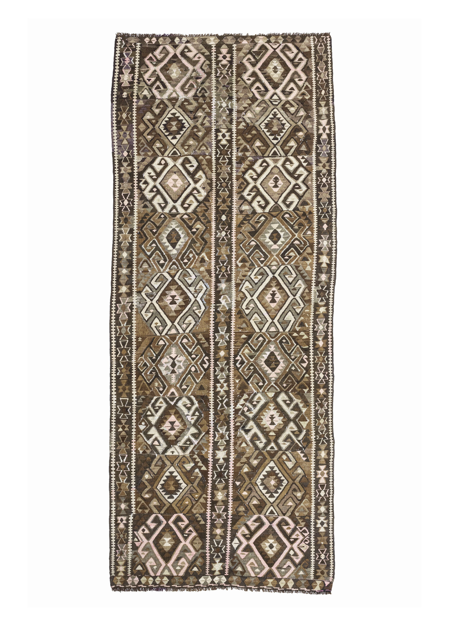 Vintage El Dokuma Etnik Desenli 140x362 cm Yün Kilim