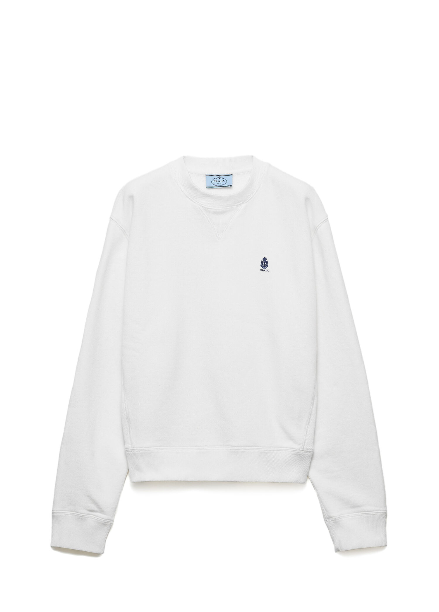Beyaz Pamuklu Bisiklet Yaka Kadın Sweatshirt