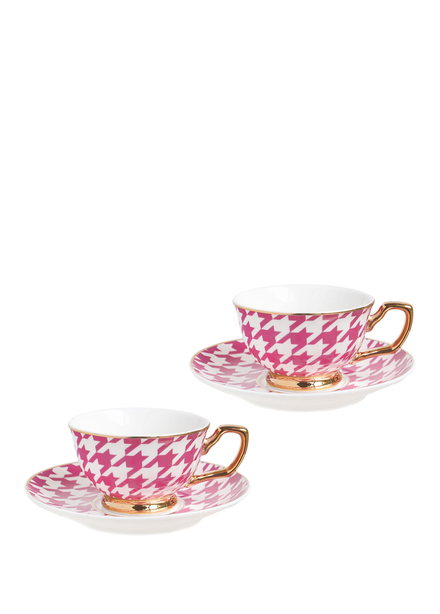 Kazayağı Desenli Bone China Fuşya 2'li Kahve Fincanı