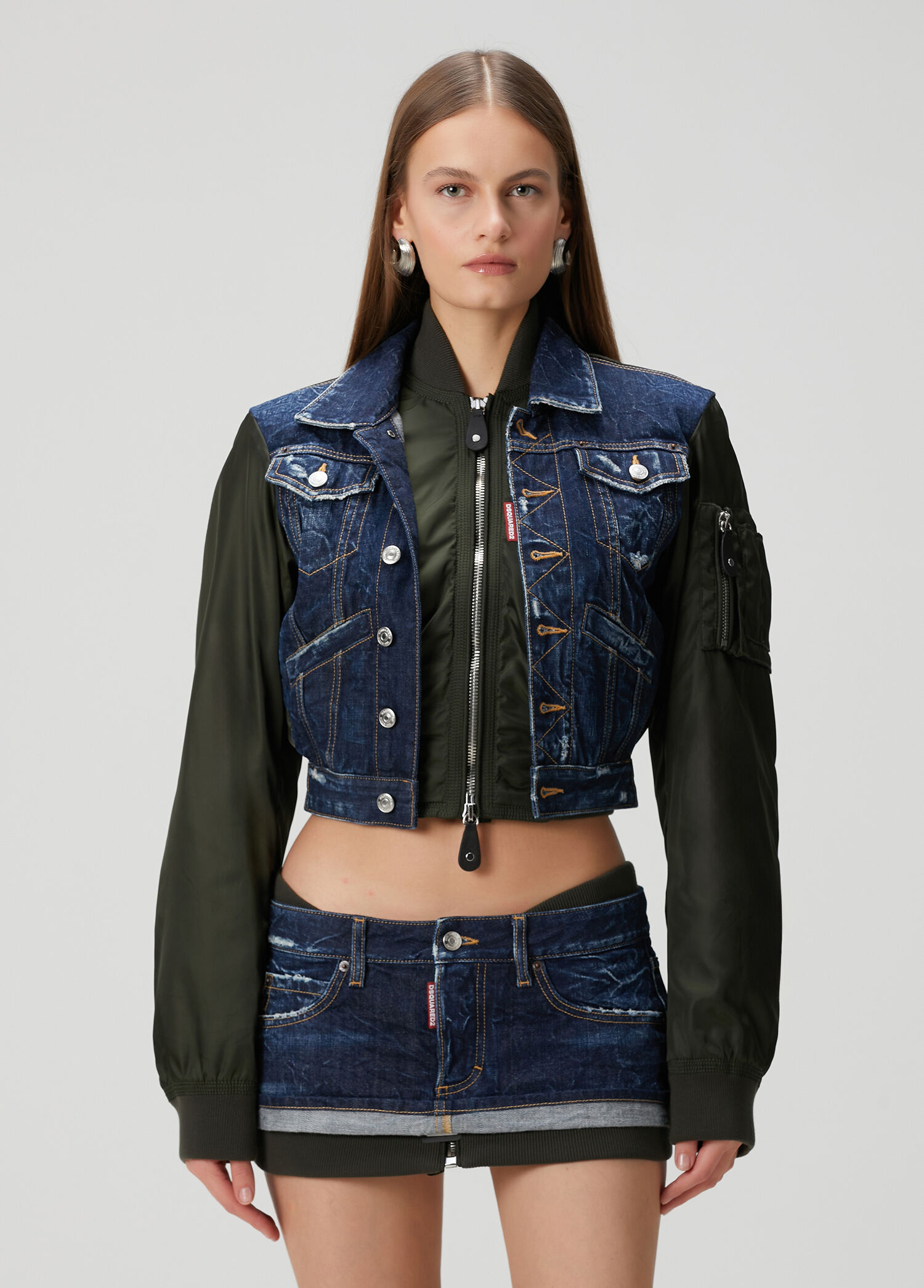 Yeşil Mavi Denim Bomber Ceket