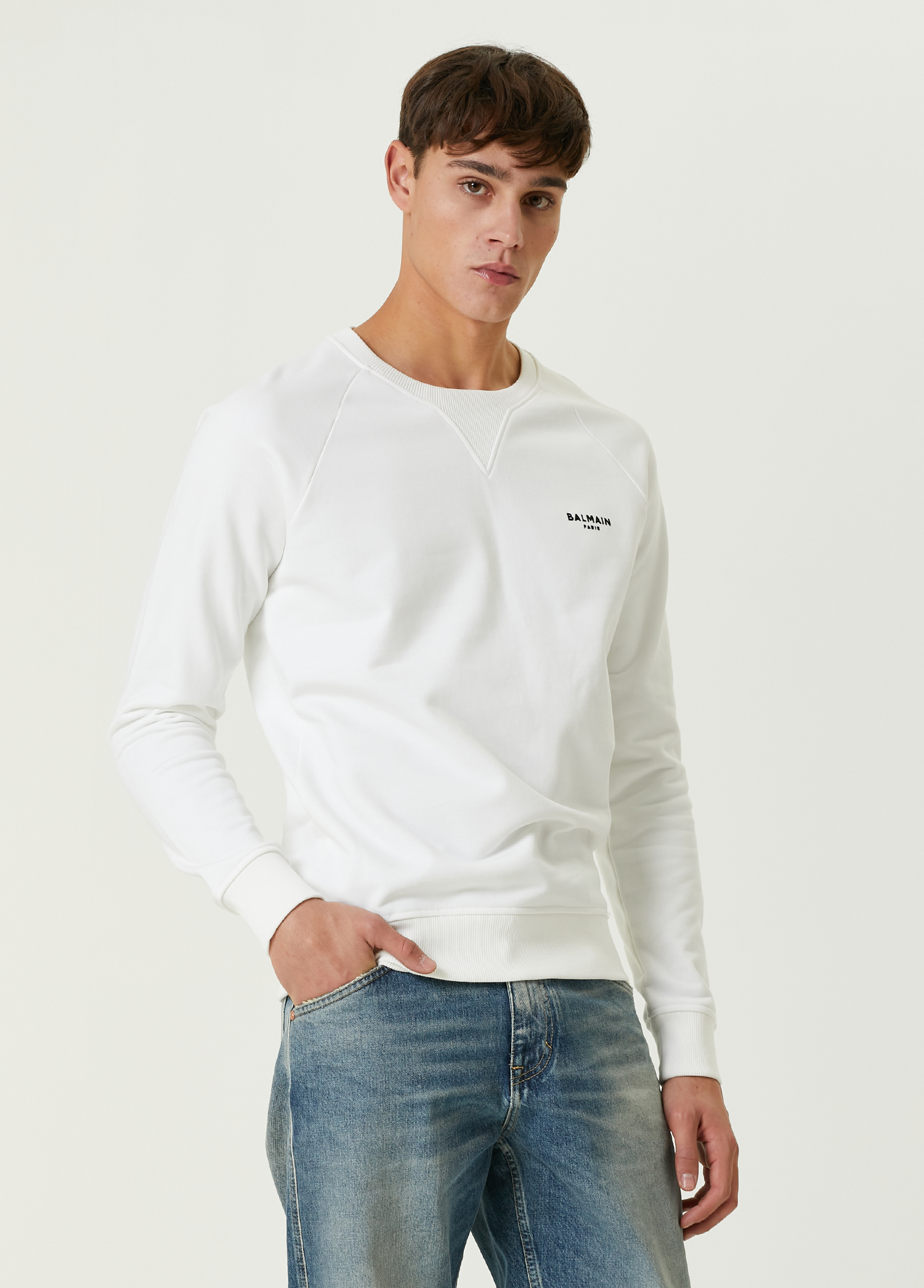 Beyaz Logo Nakışlı Sweatshirt