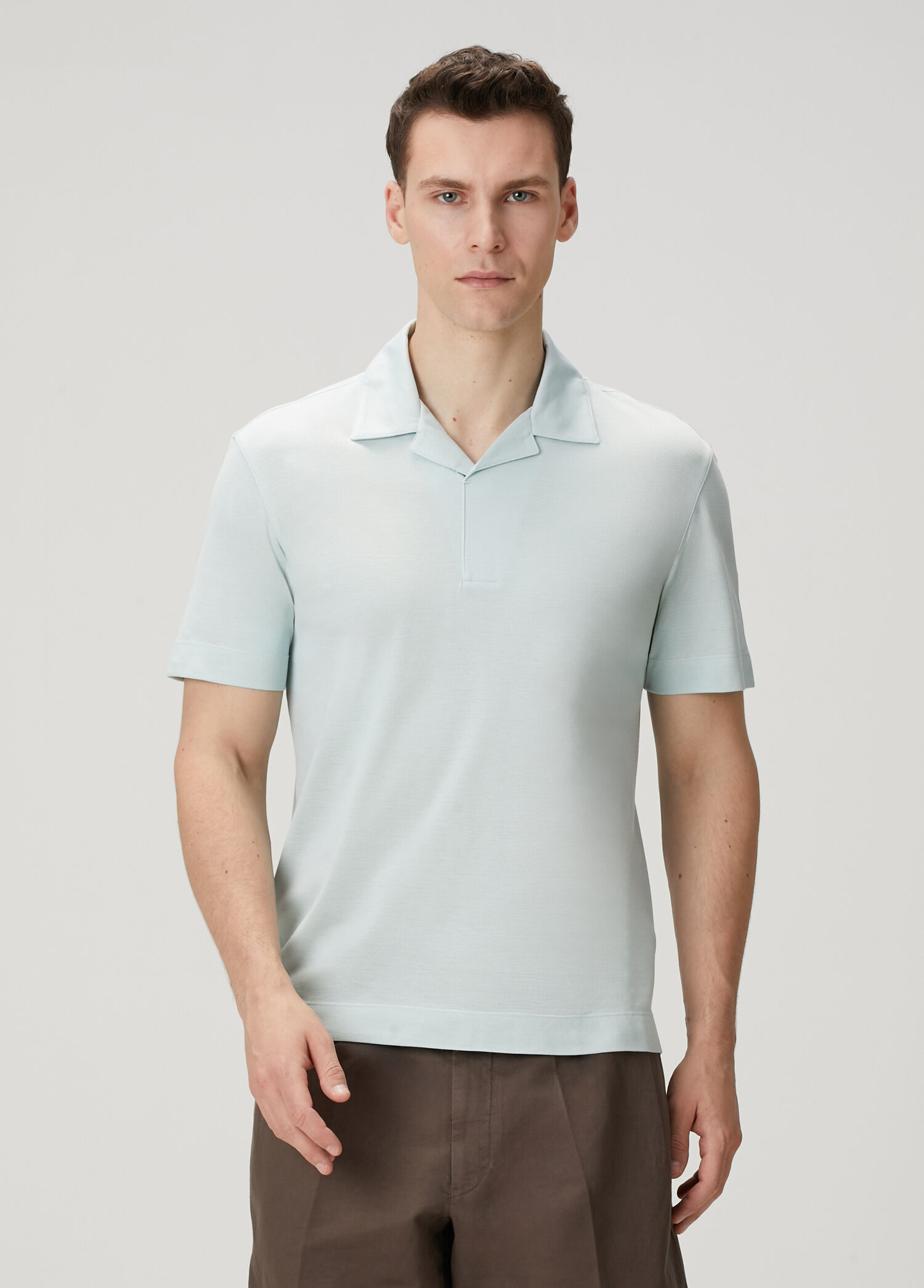 Açık Mavi Polo Yaka İpek T-shirt