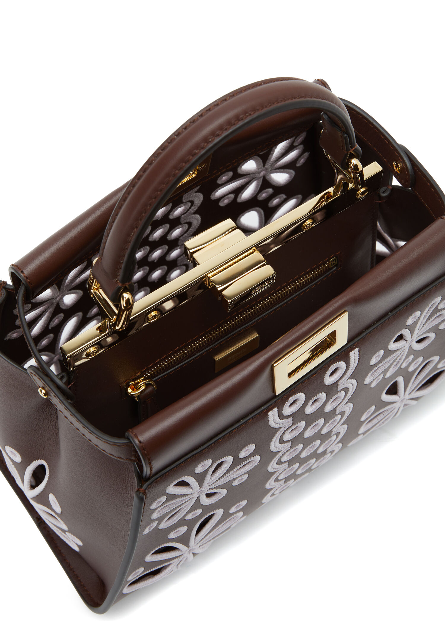 Fendi Kahverengi Kadın Peekaboo Mini Kahverengi Kadın Deri Çanta