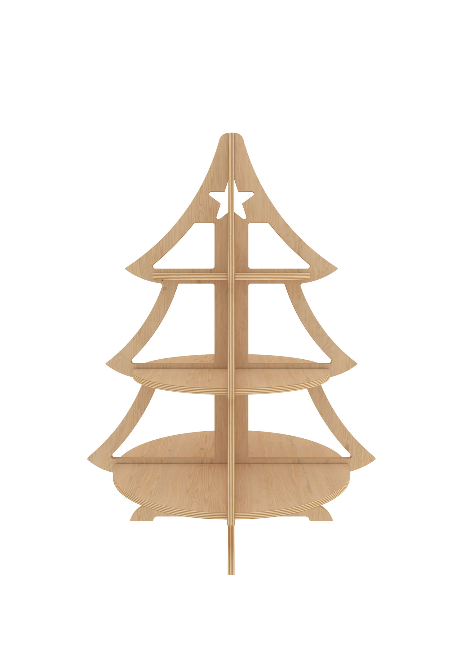 Doğal Huş Ahşap 3 Raflı Noel Ağacı