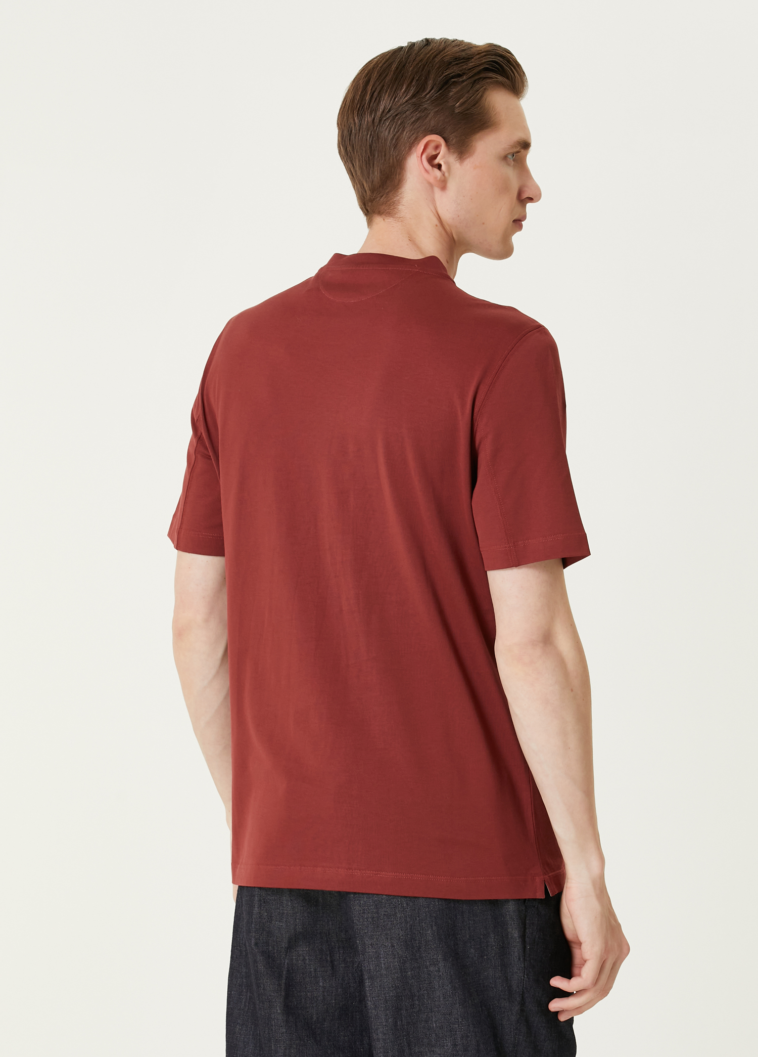 BRUNELLO CUCINELLI Tシャツ・カットソー 赤 4213224O0014 Brunello Cucinelli - Burgundy Logo Embroidered T-Shirt