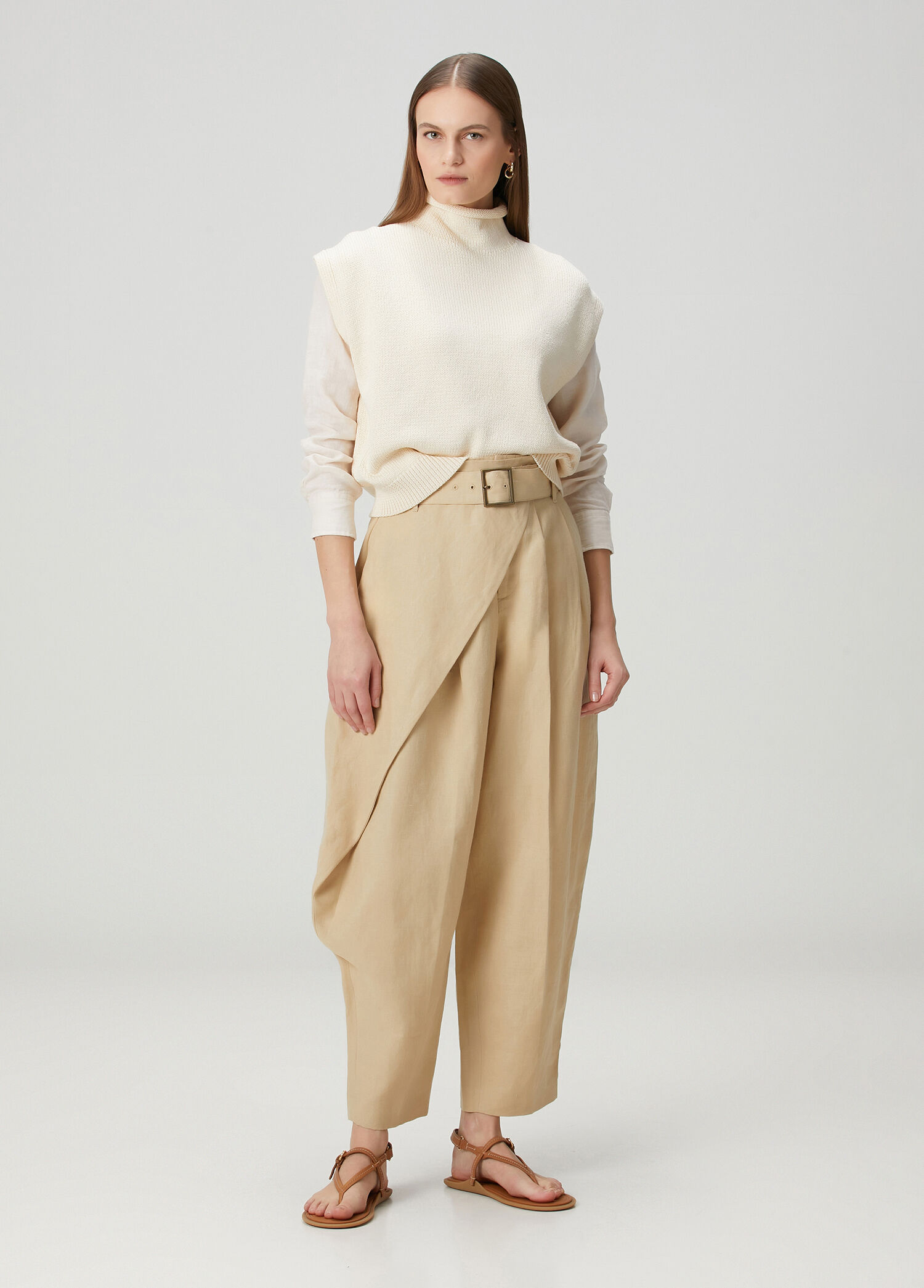 Ten Pile Detaylı Keten Pantolon