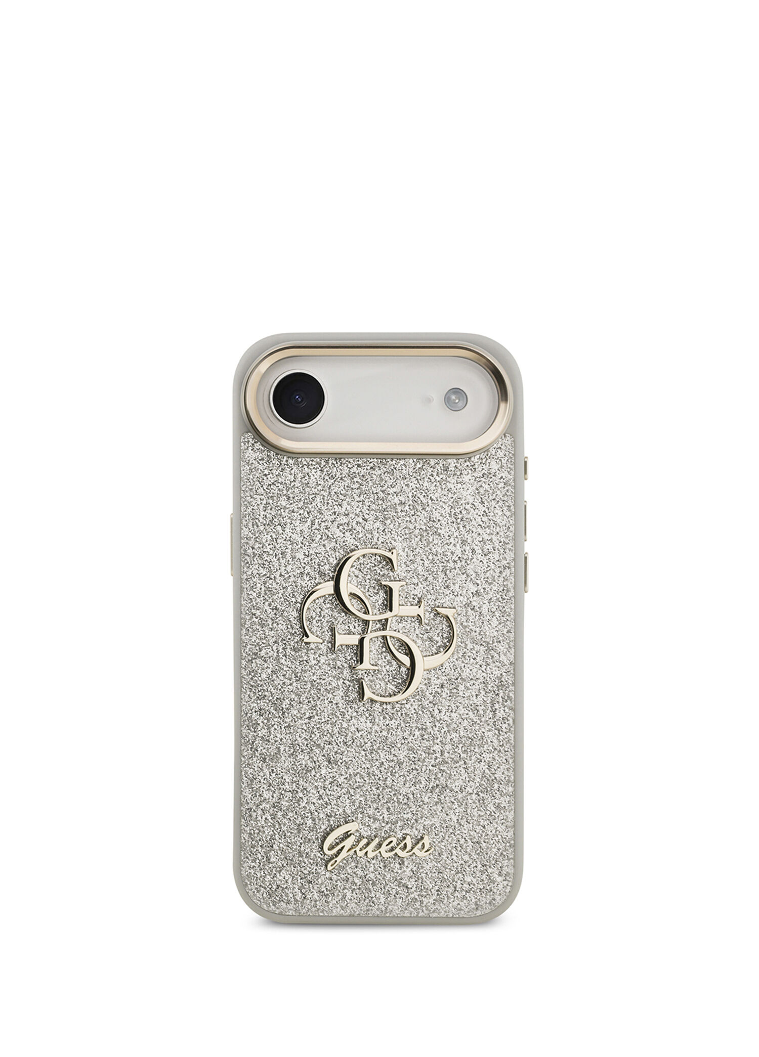 Guess - iPhone 17 Air 4G Büyük Metal Kamera Çerçeveli ve Logolu Glitter Telefon Kılıfı - Gri