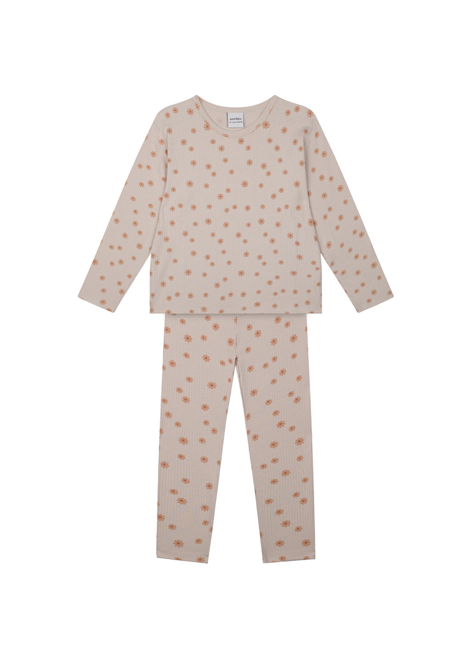 Krem Kır Çiçekleri Desenli Uzun Kollu Kız Çocuk Pijama Takımı