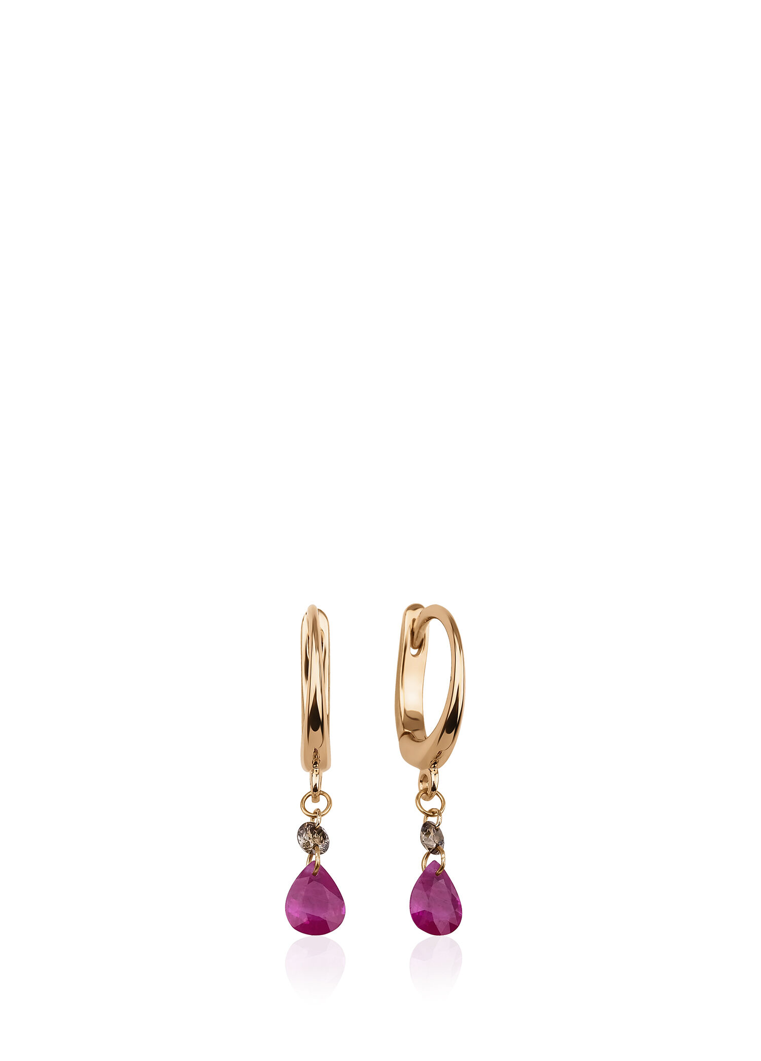 Pırlanta ve Yakut Taşlı 18 Ayar Rose Gold Kadın Küpe
