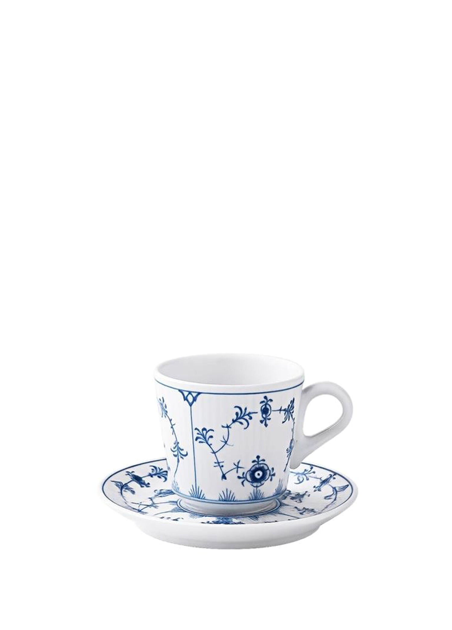 Royal Copenhagen - Blue Fluted Plain Porselen Kahve Fincanı ve Tabağı - Çok Renkli