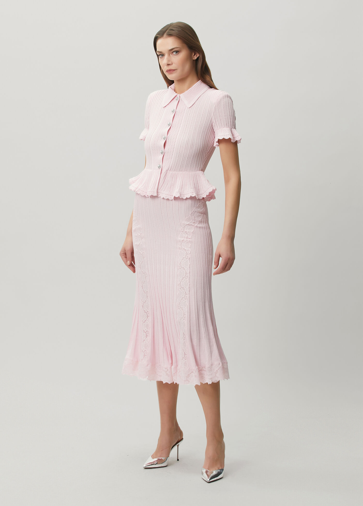 Self Portrait Pembe Kadın Pembe Peplum Detaylı Midi Elbise 1954984