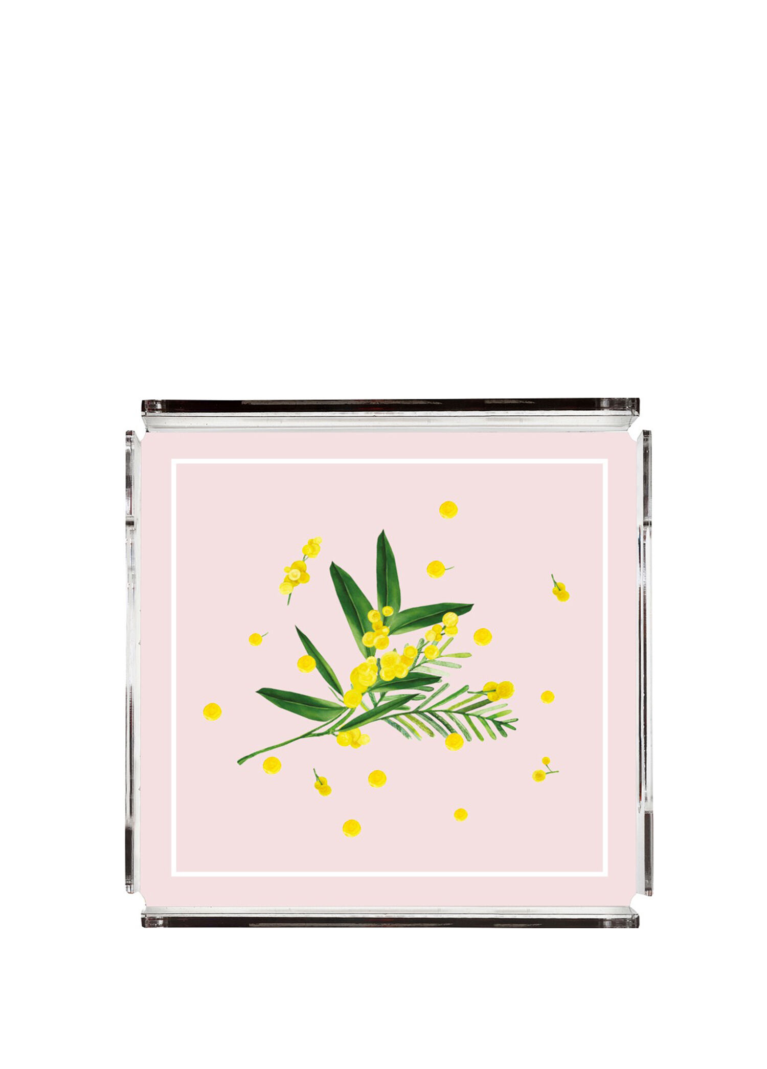 Fleur De Mimosa Collection Pudra Pembe Akrilik Kare Küçük Boy Tepsi 20 x 20 cm