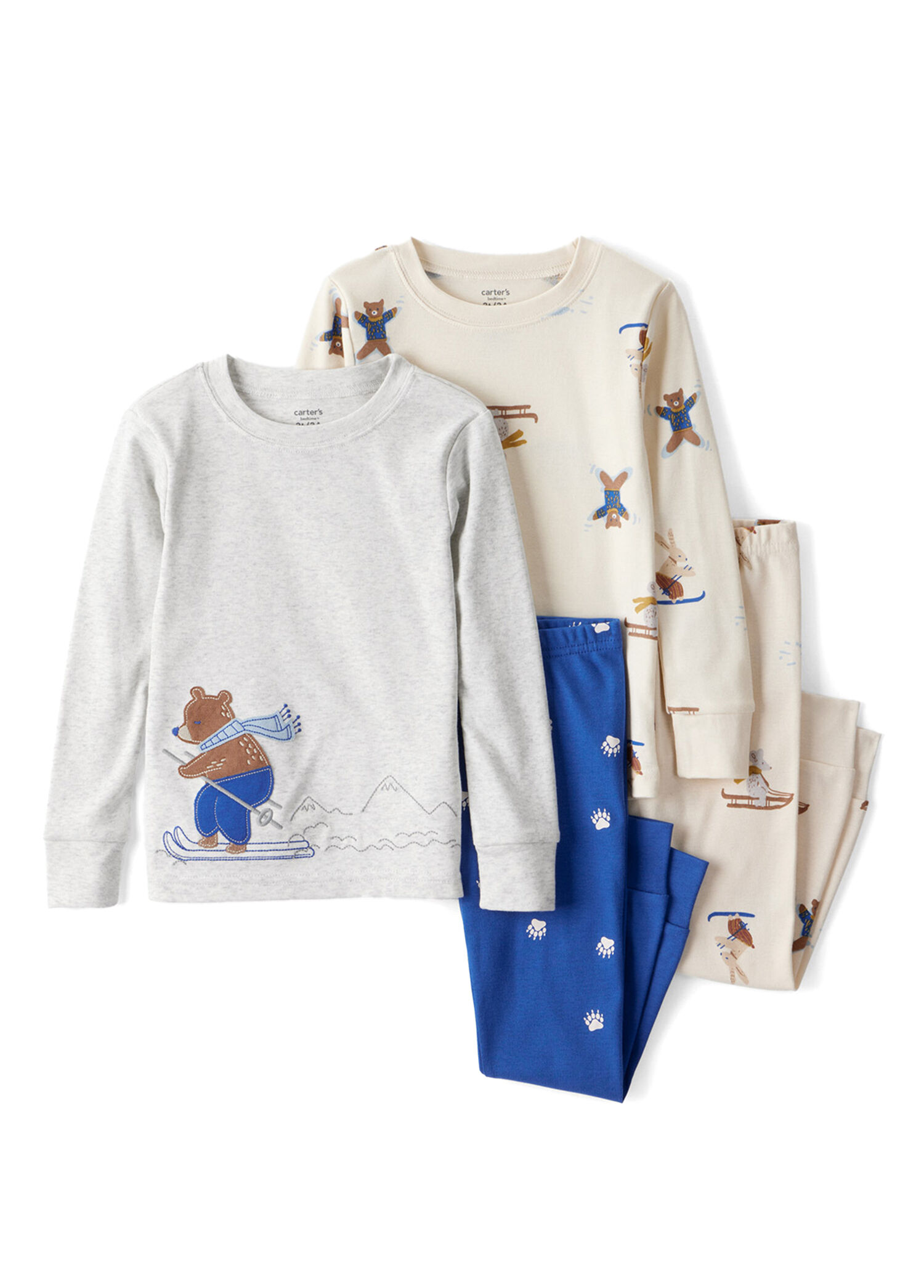 Ekru Uzun Kollu T-shirt ve Pantolon Erkek Bebek Pijama Seti