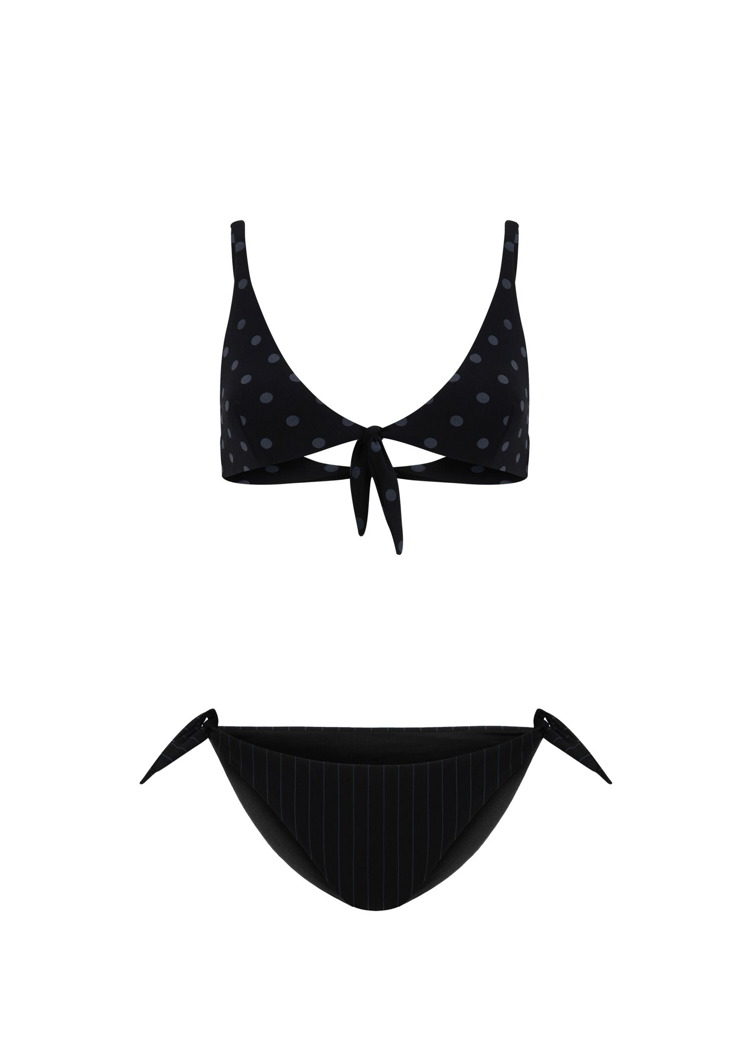 Gina Siyah Puantiyeli ve Çizgili Bikini Takımı