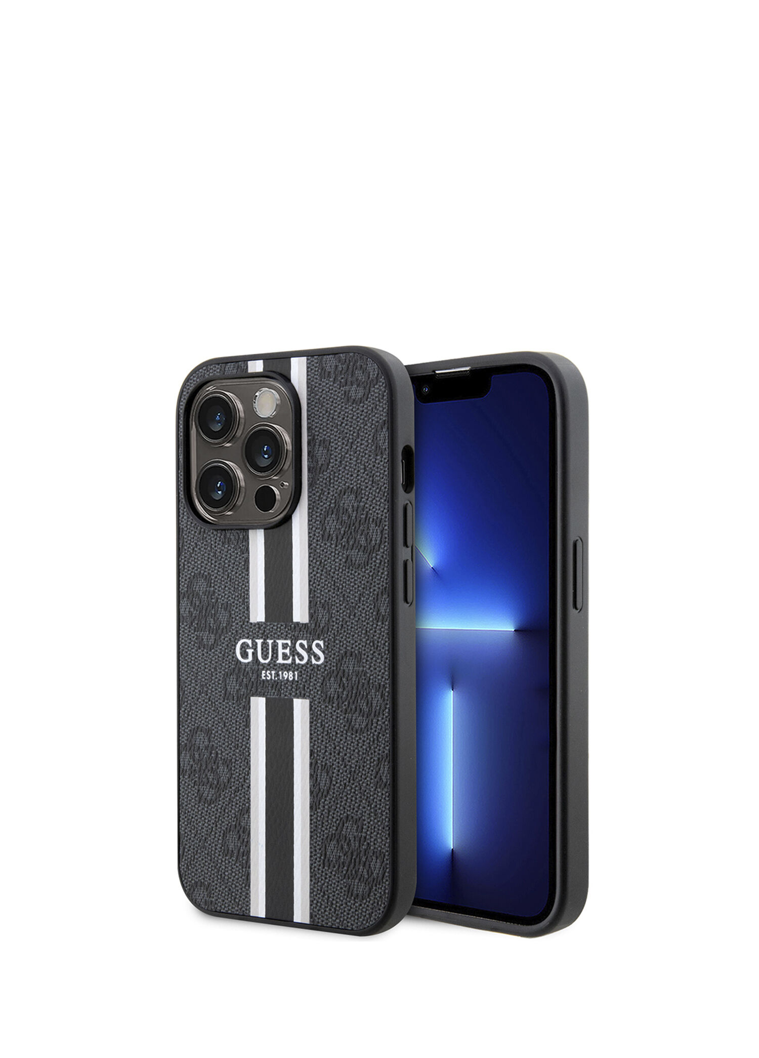 Guess - iPhone 15 Pro Magsafe Uyumlu Şerit Tasarımlı Telefon Kılıfı - Siyah