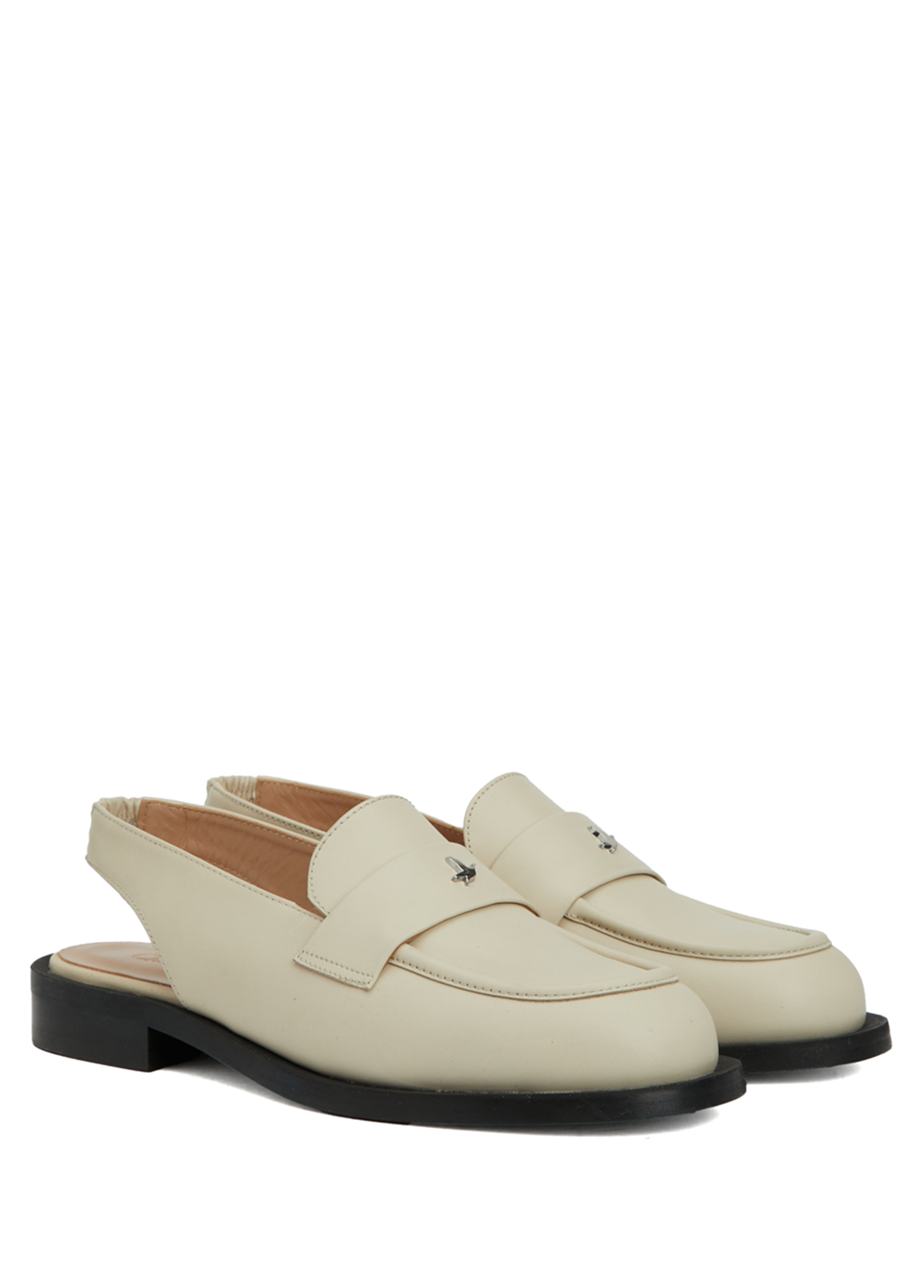 Ekru Kadın Deri Slingback Loafer_1