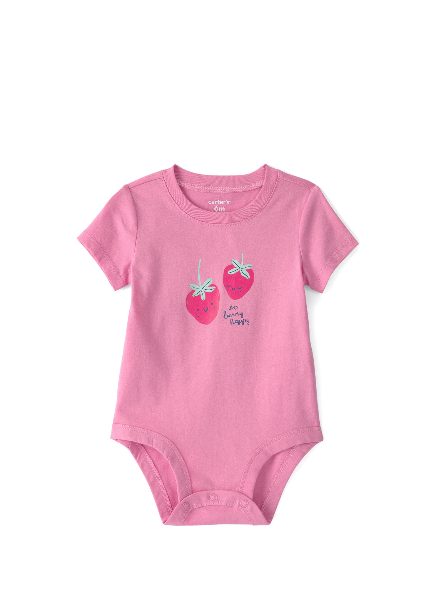 Çilek Baskılı Pembe Kısa Kollu Kız Bebek Çıtçıtlı Body