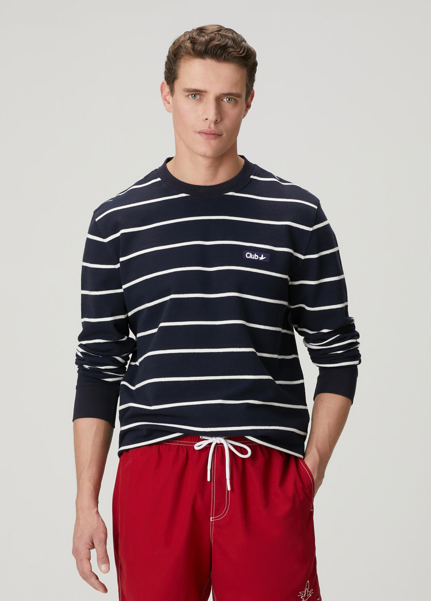Lacivert Çizgili Oversize Uzun Kollu T-shirt