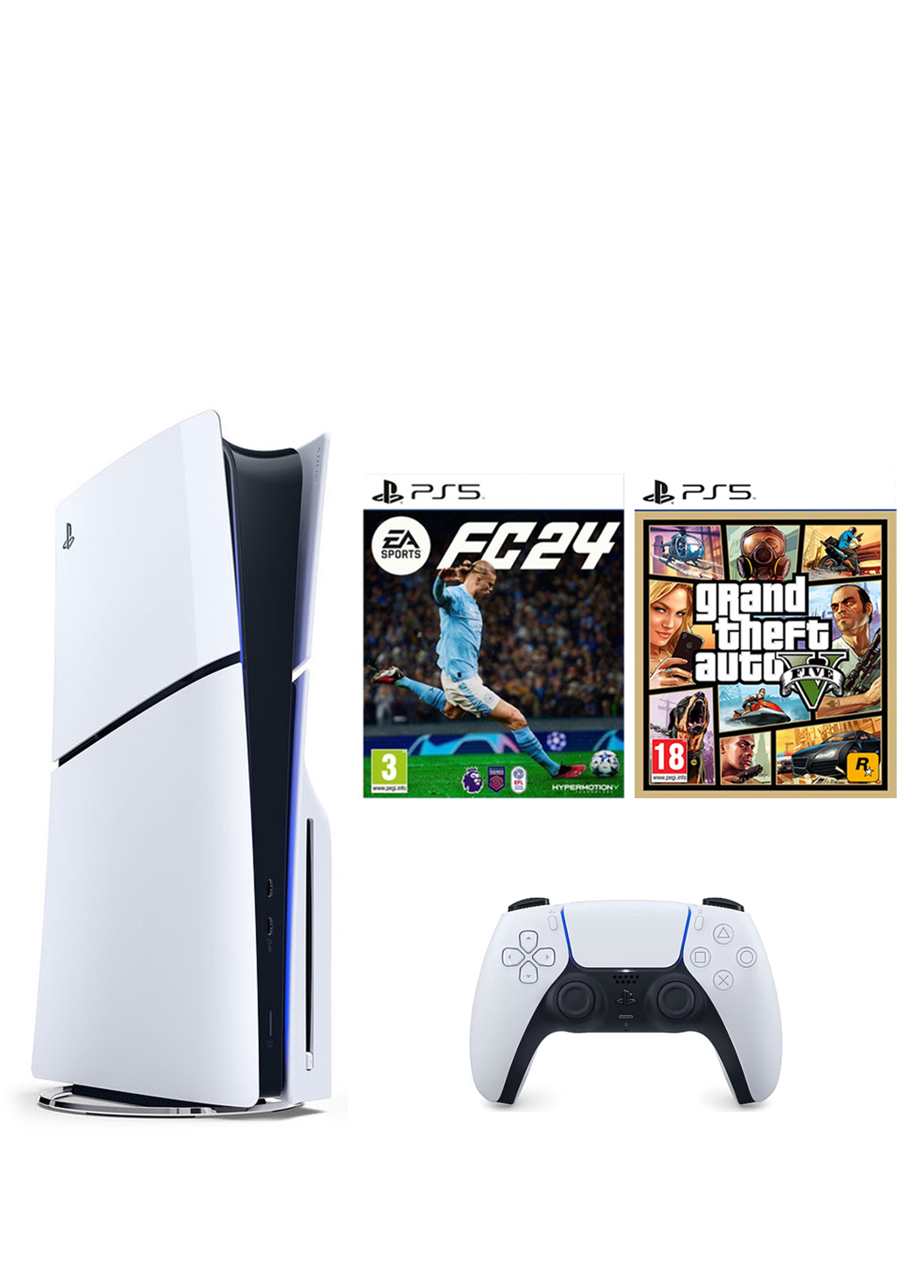 Playstation 5 1 TB Slim CD Edition Konsol + PS5 Gta 5 + PS5 Fifa 24 Oyunu