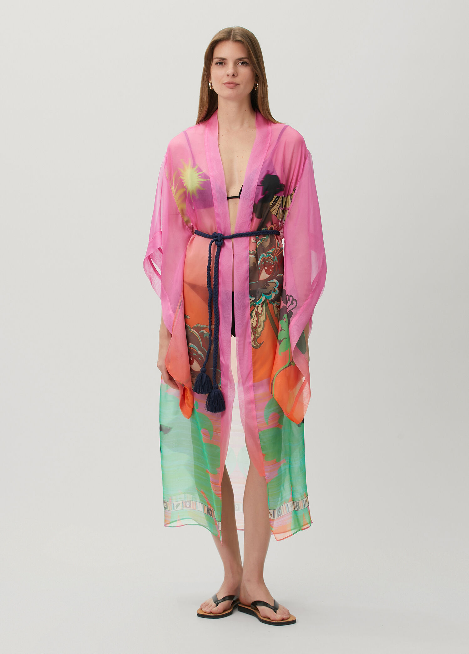 Helena Splash Pembe Desenli İpek Kimono