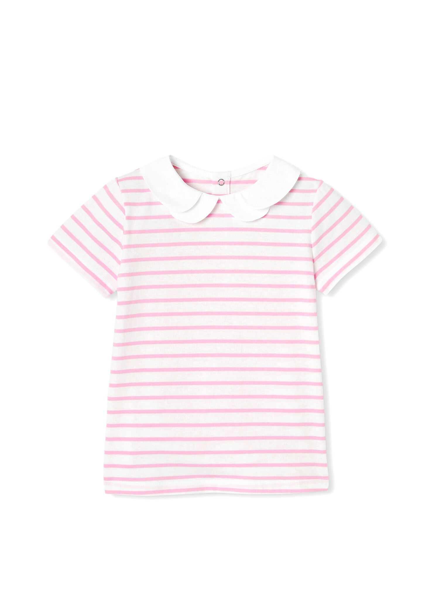 Pembe Çizgili Beyaz Polo Yaka Kısa Kollu Kız Çocuk T-shirt