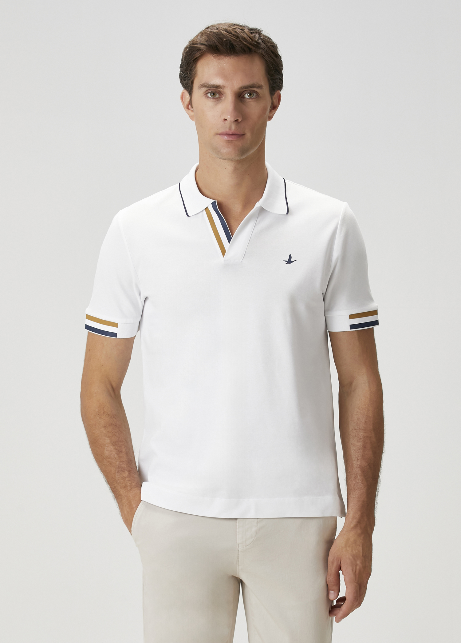White Stripe Detailed Polo T-Shirt