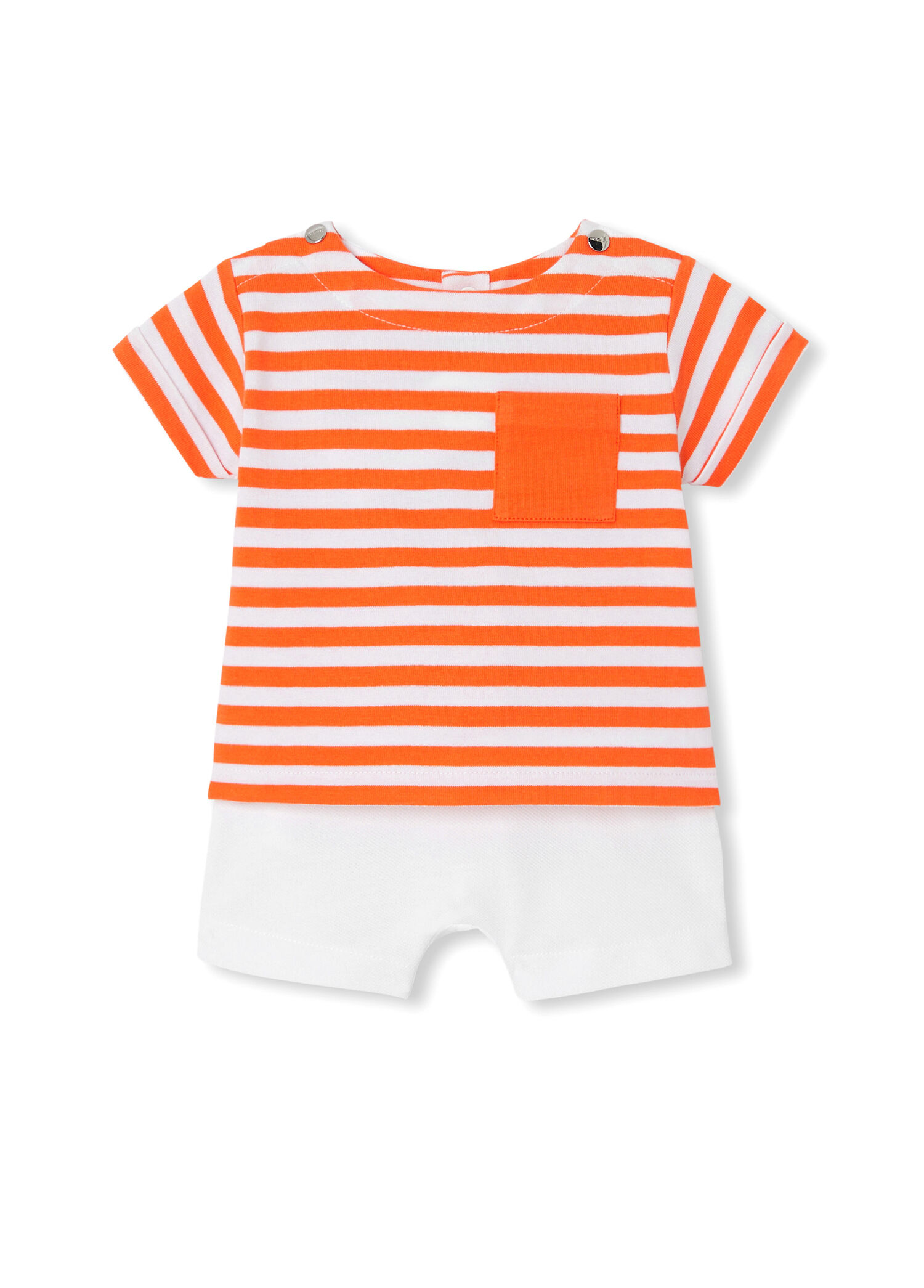 Beyaz Turuncu Breton Şortlu Erkek Bebek 2'li Set