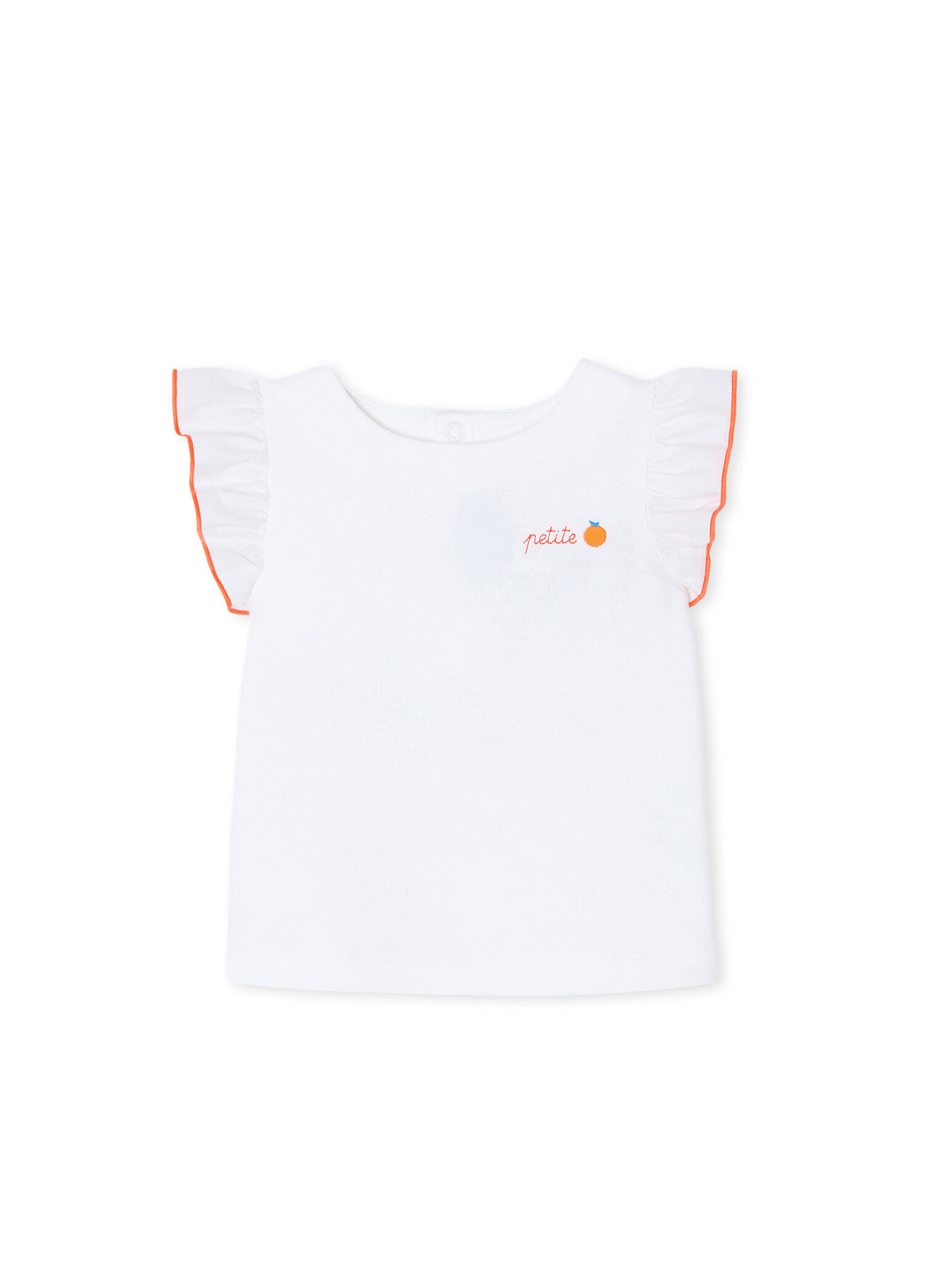 Beyaz Pamuklu Fırfır Kollu Kız Bebek T-Shirt