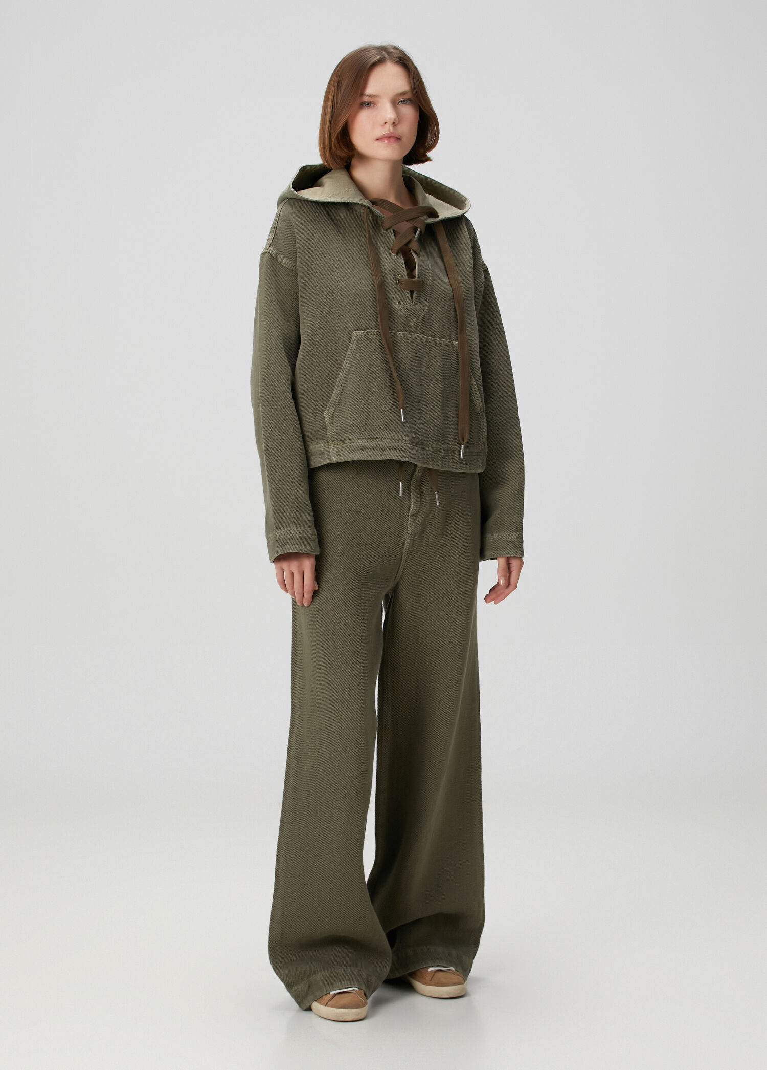 Haki Wide Leg Jean Pantolon