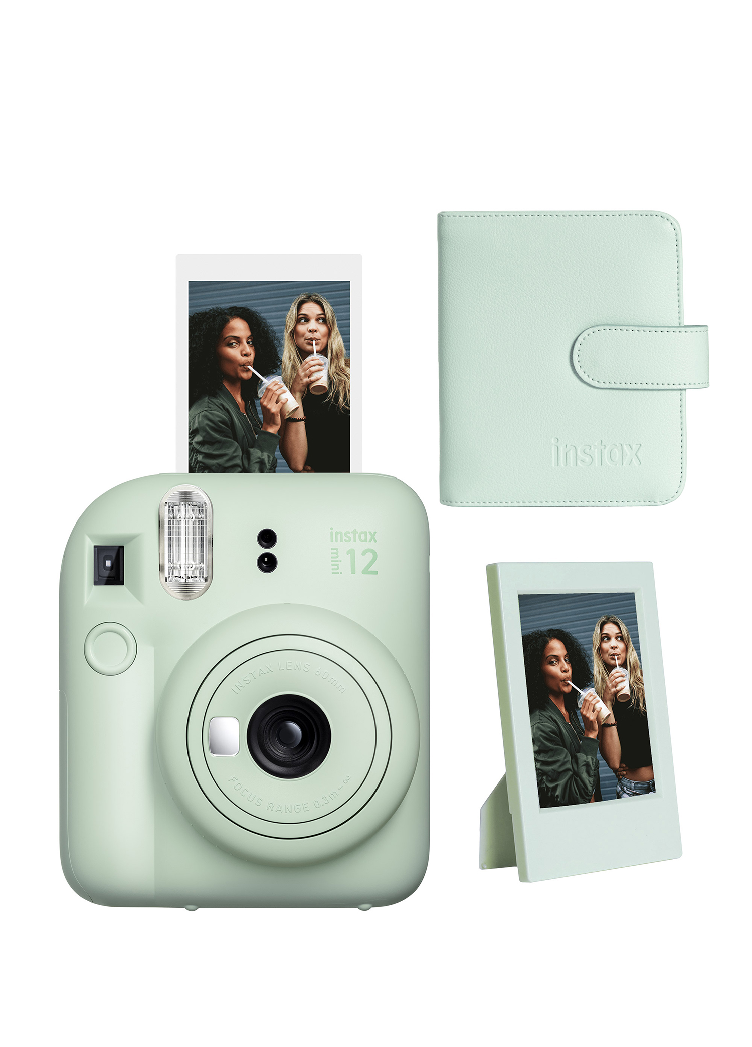 Instax Mini 12 Yeşil Fotoğraf Makinesi + 64'lü Kare Albüm ve Çerçeve Seti