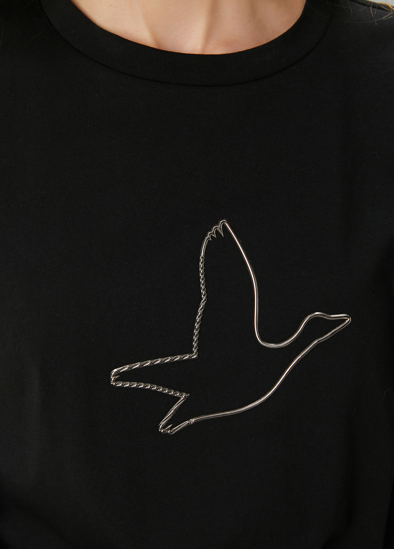 Siyah Metalik Logo Detaylı T-shirt_5