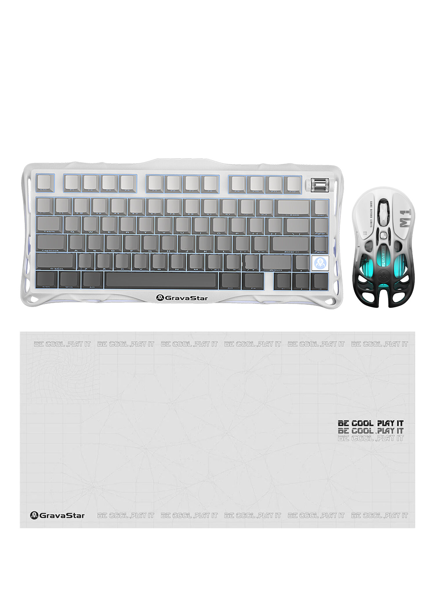 K1 Gradient White Mekanik Gaming Klavye M1 Pro Kablosuz Optik Mouse ve Mousepad Oyuncu Seti
