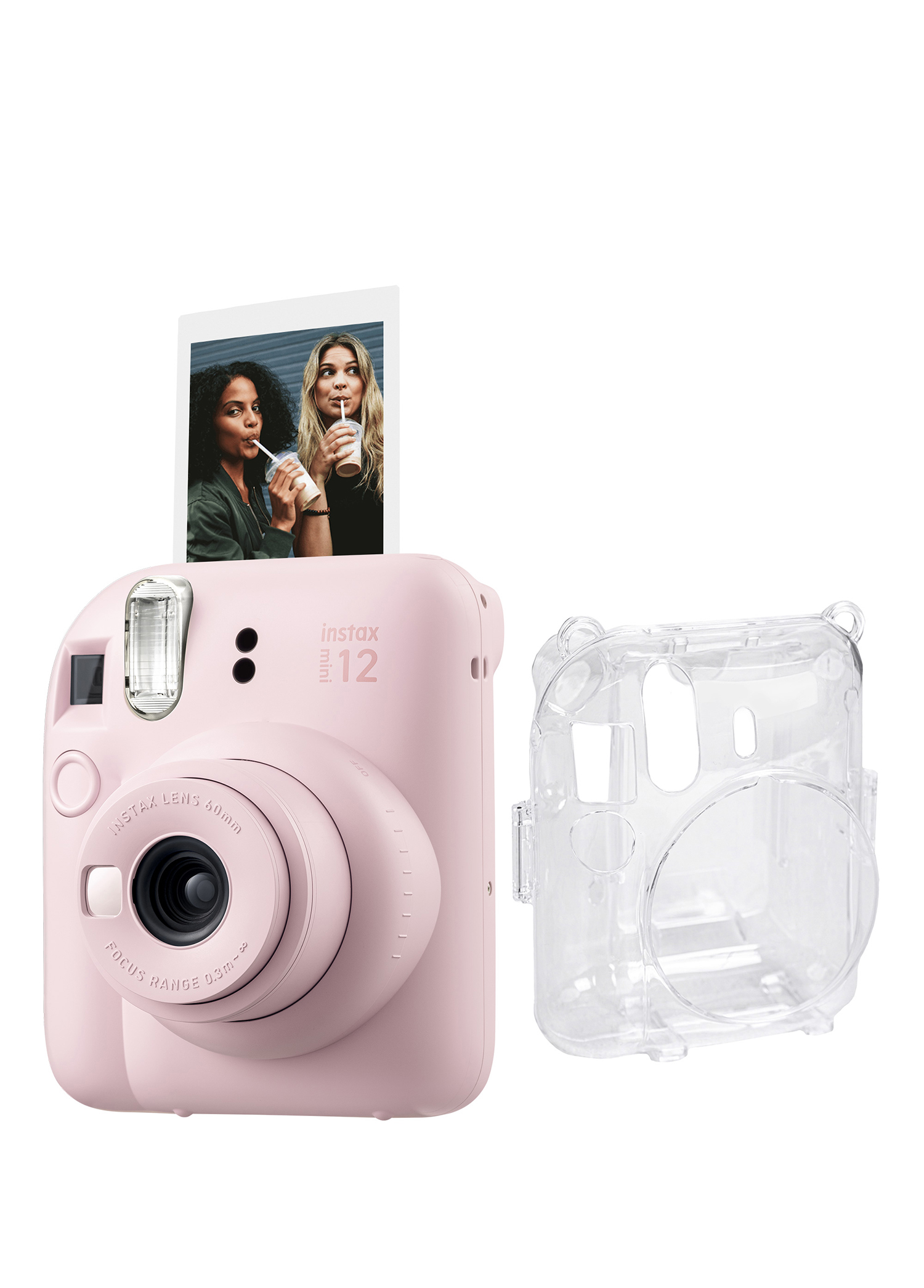 Instax Mini 12 Pembe Fotoğraf Makinesi + Şeffaf Kılıf Seti