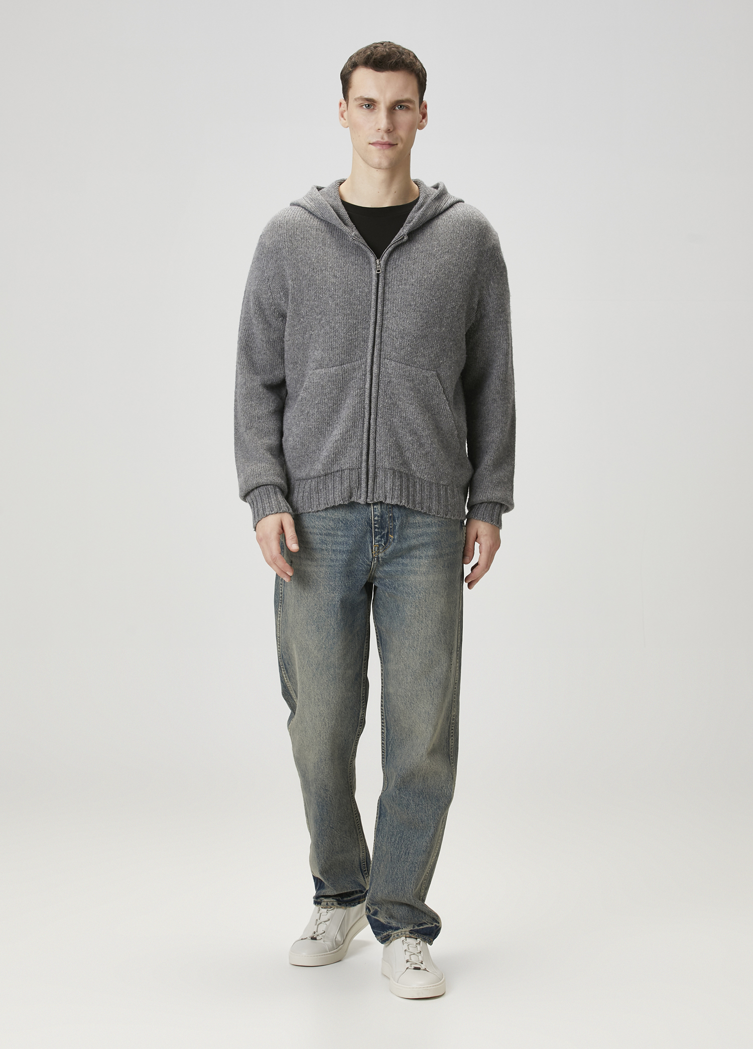 Palm Angels - Gri Kapüşonlu Triko Hırka - Gri