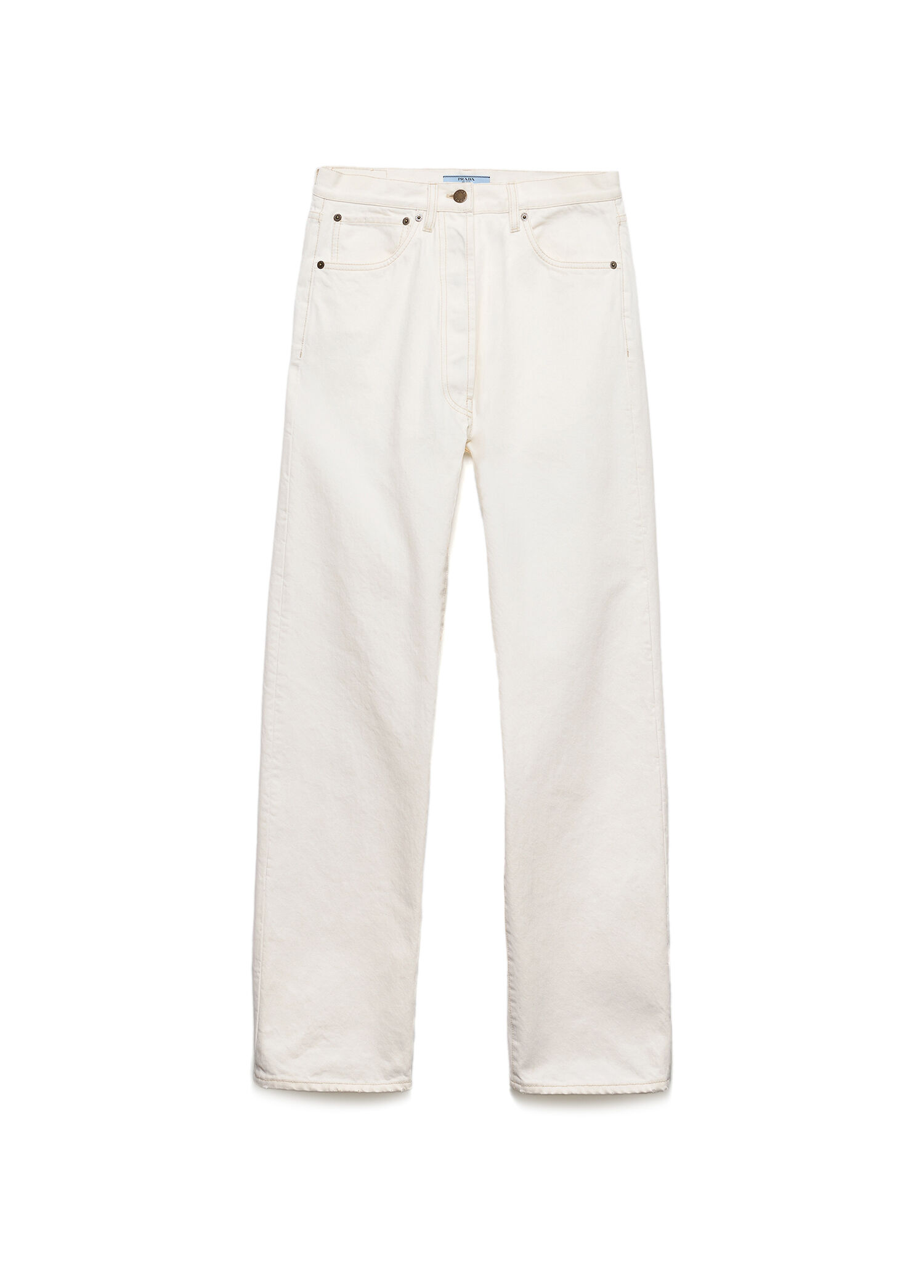 Beyaz Beş Cepli Eskitme Denim Kadın Pantolon