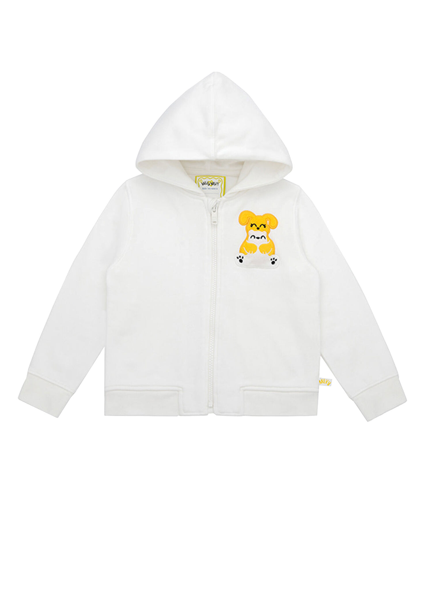 Beyaz Kapüşonlu Fermuarlı Ses Çıkaran Unisex Çocuk Sweatshirt