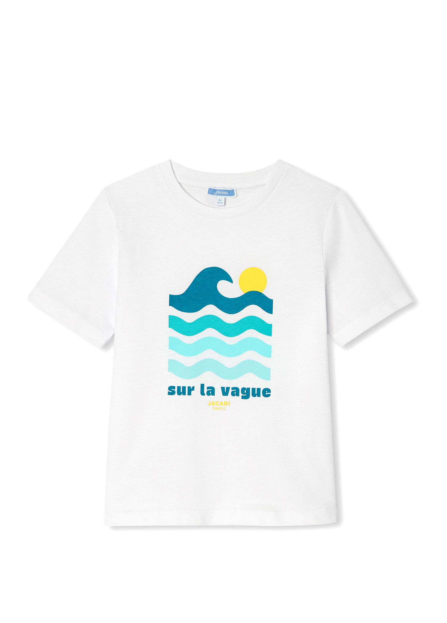 P Jacadi Paris Printed White Cotton Short Sleeve Boys T Shirt