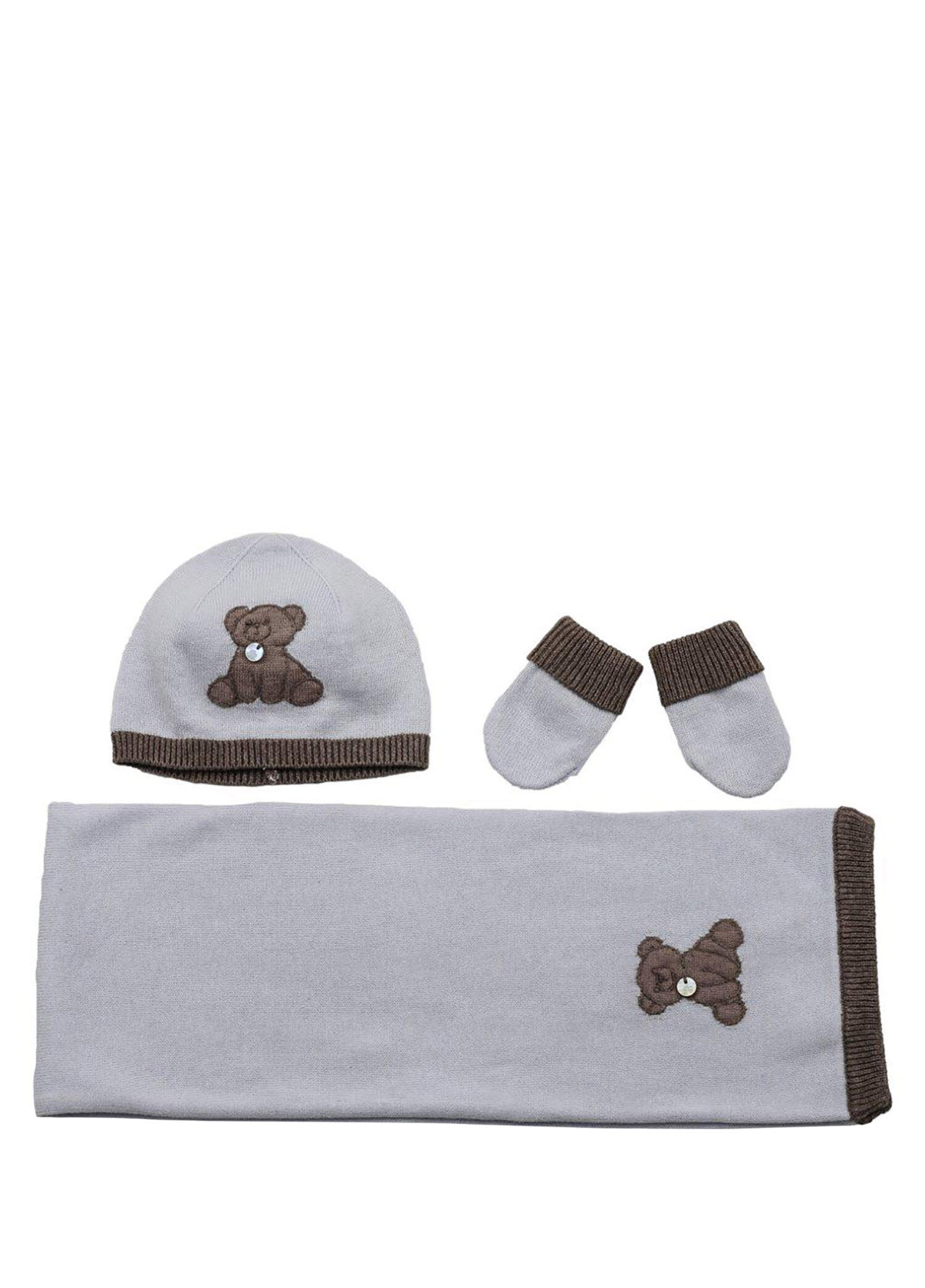 Mavi Polar Ayıcıklı Erkek Bebek Bere & Atkı & Eldiven 3'lü Set