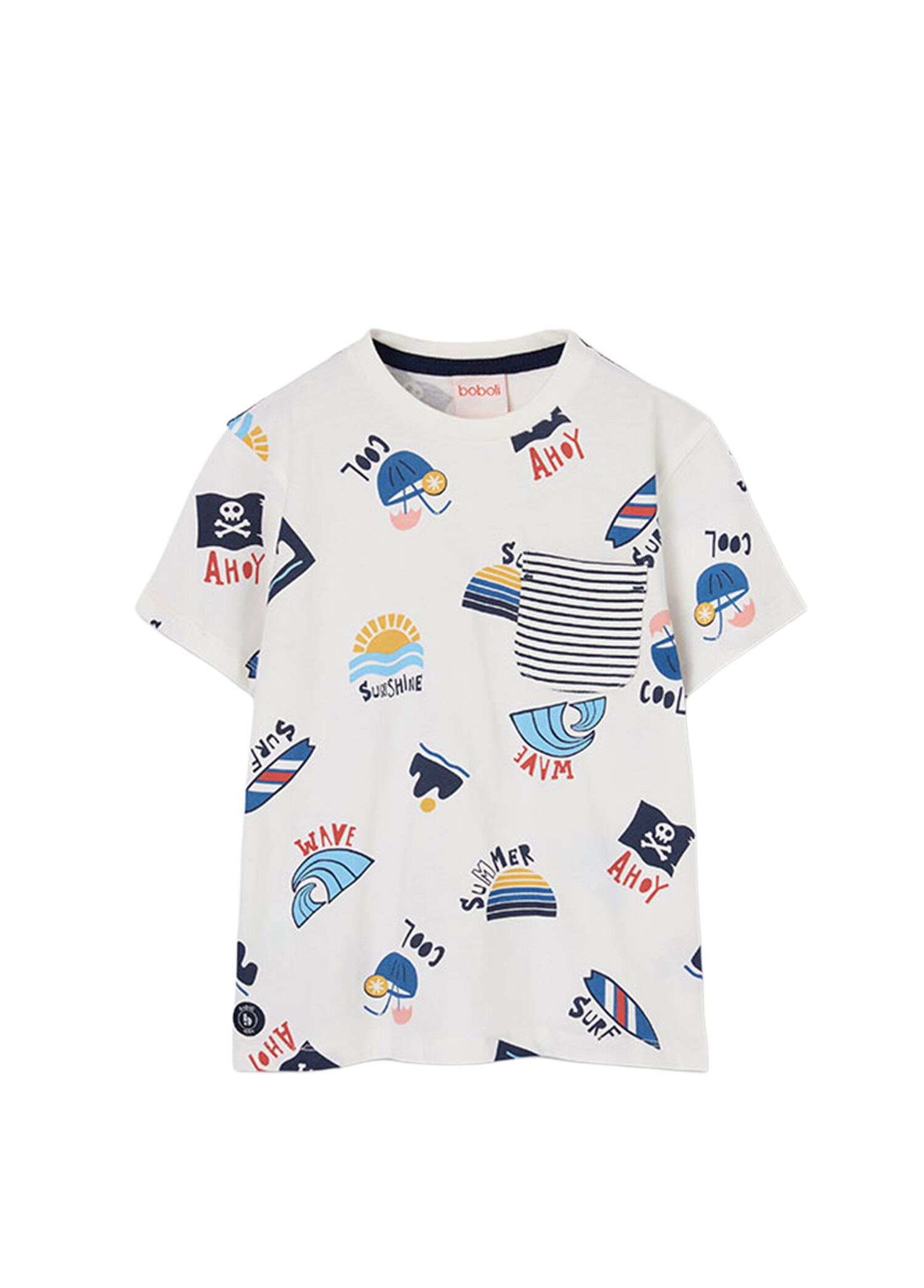 Beyaz Surf Desenli Kısa Kollu Erkek Çocuk T-Shirt