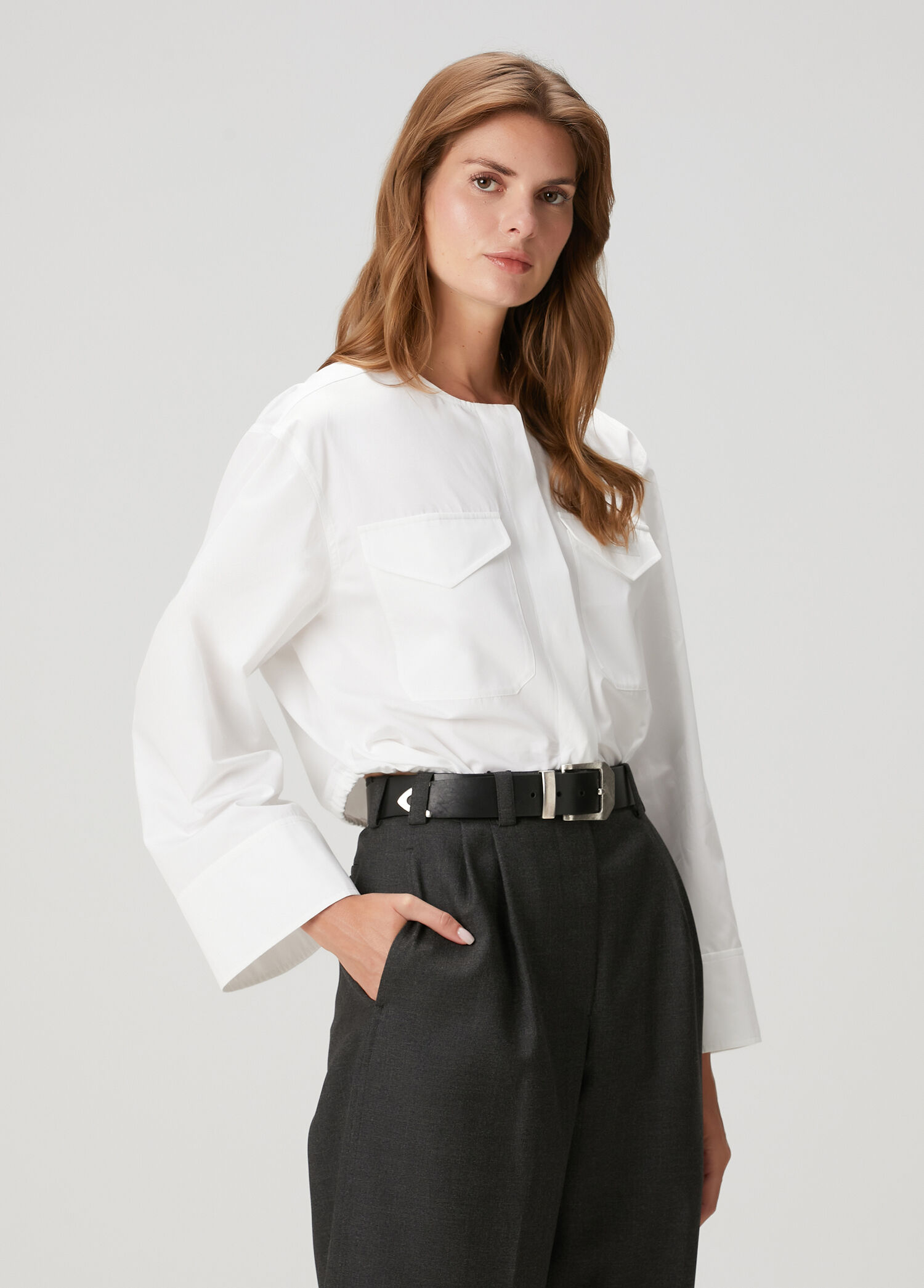 Beyaz Crop Poplin Gömlek