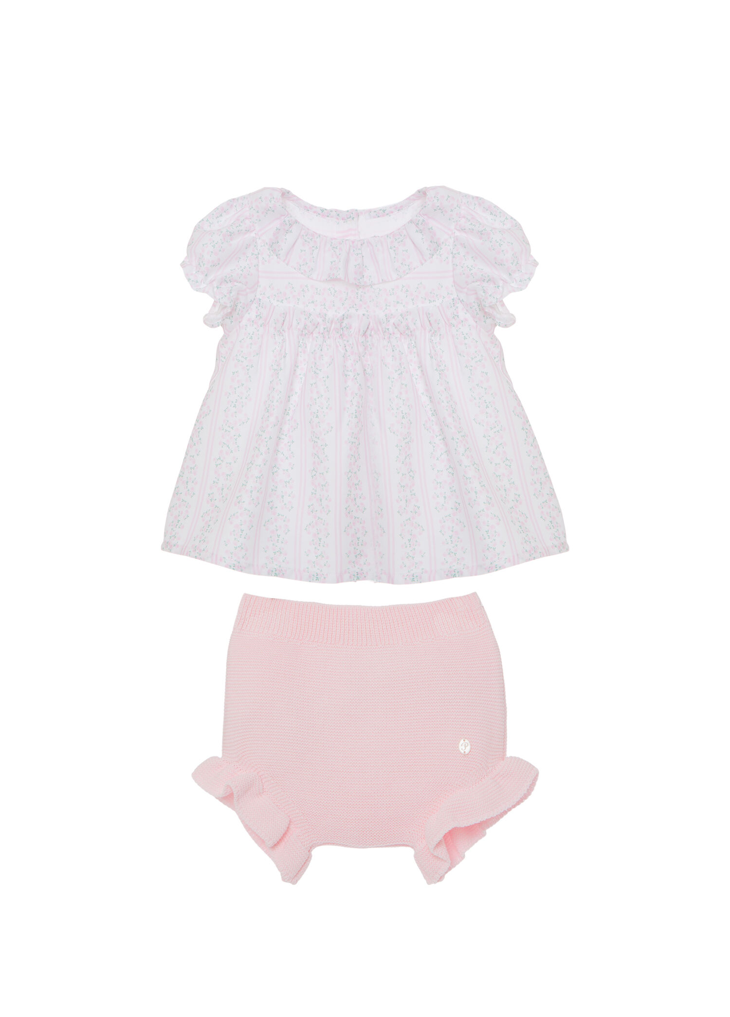 Pembe Kısa Kollu Bluz ve Şort Kız Bebek 2'li Set