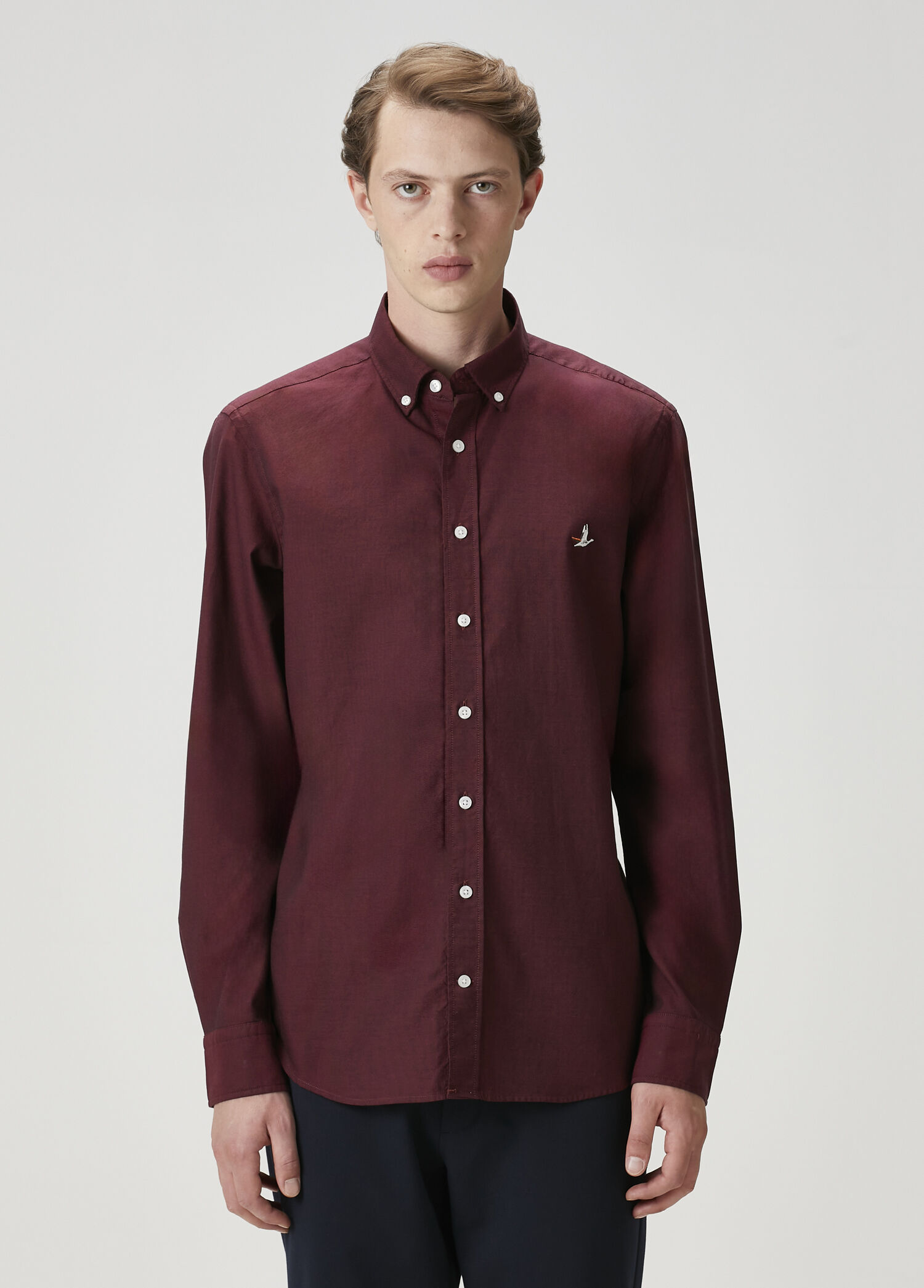 Slim Fit Mürdüm Oxford Gömlek
