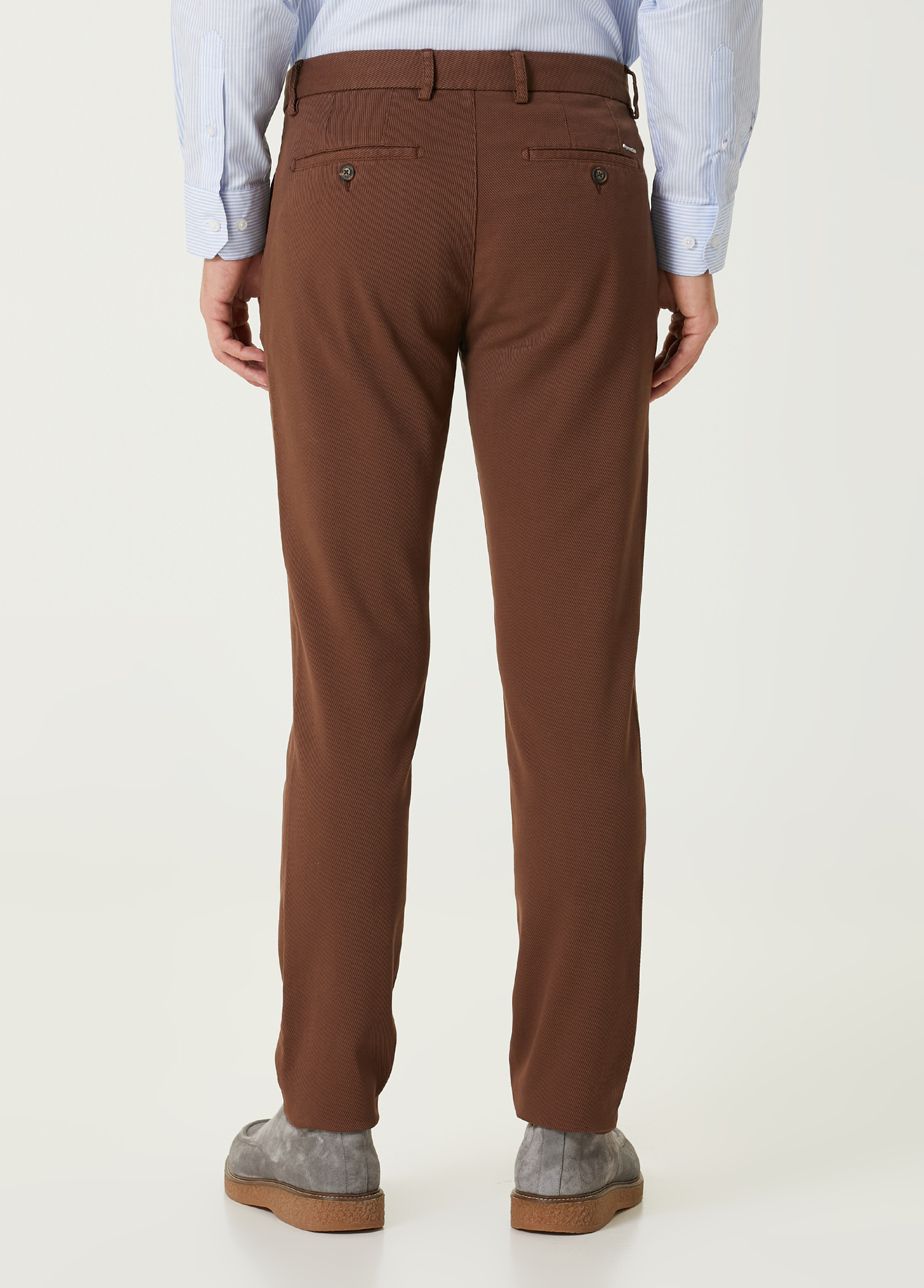 Slim Fit Kahverengi Twill Dokulu Chino Pantolon_2