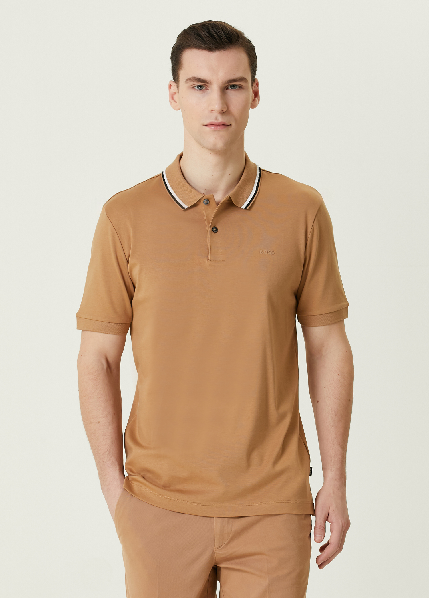 Slim Fit Bej Polo Yaka T-shirt