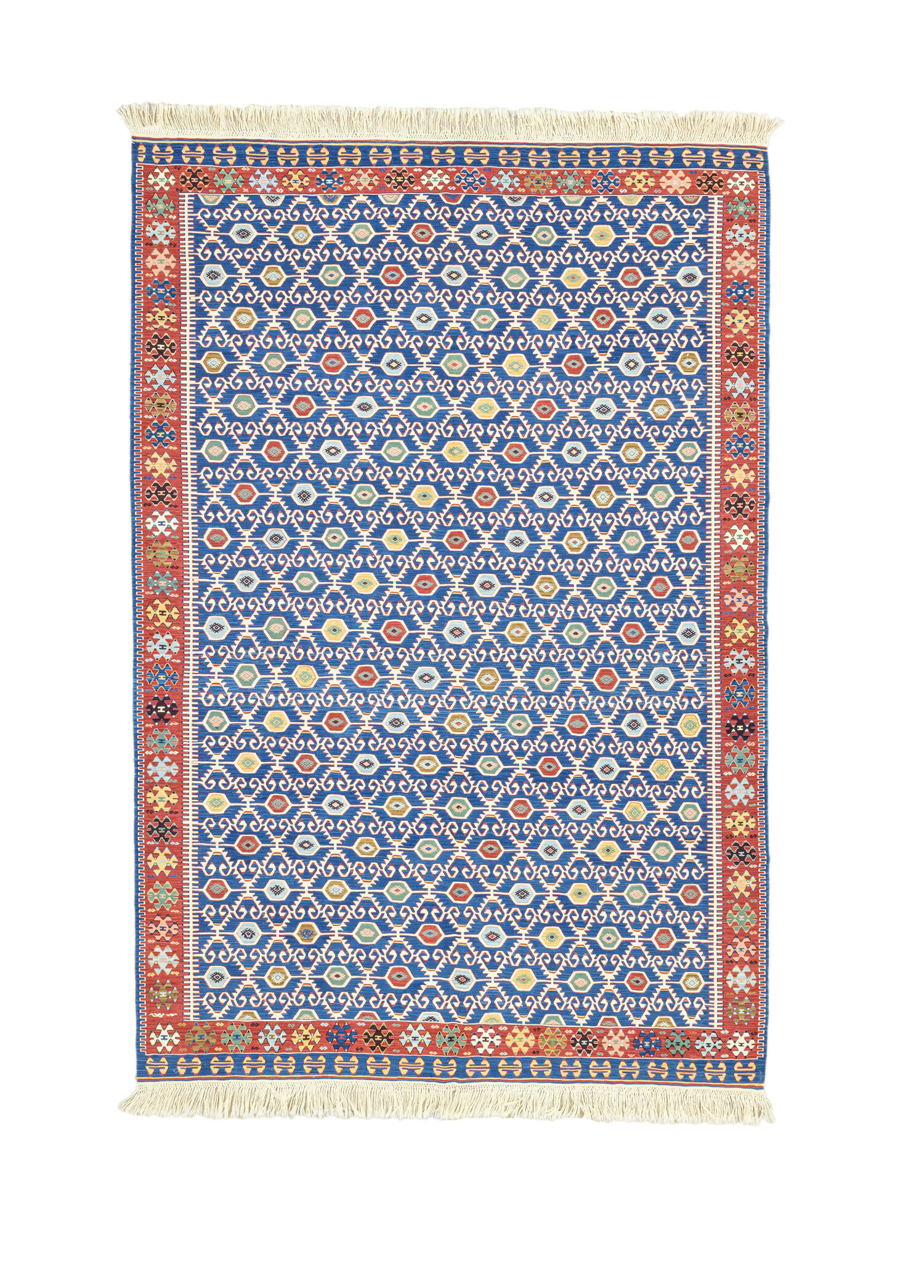 Koltan Geometrik Desenli Mavi Yün Kilim 202 x 293 cm