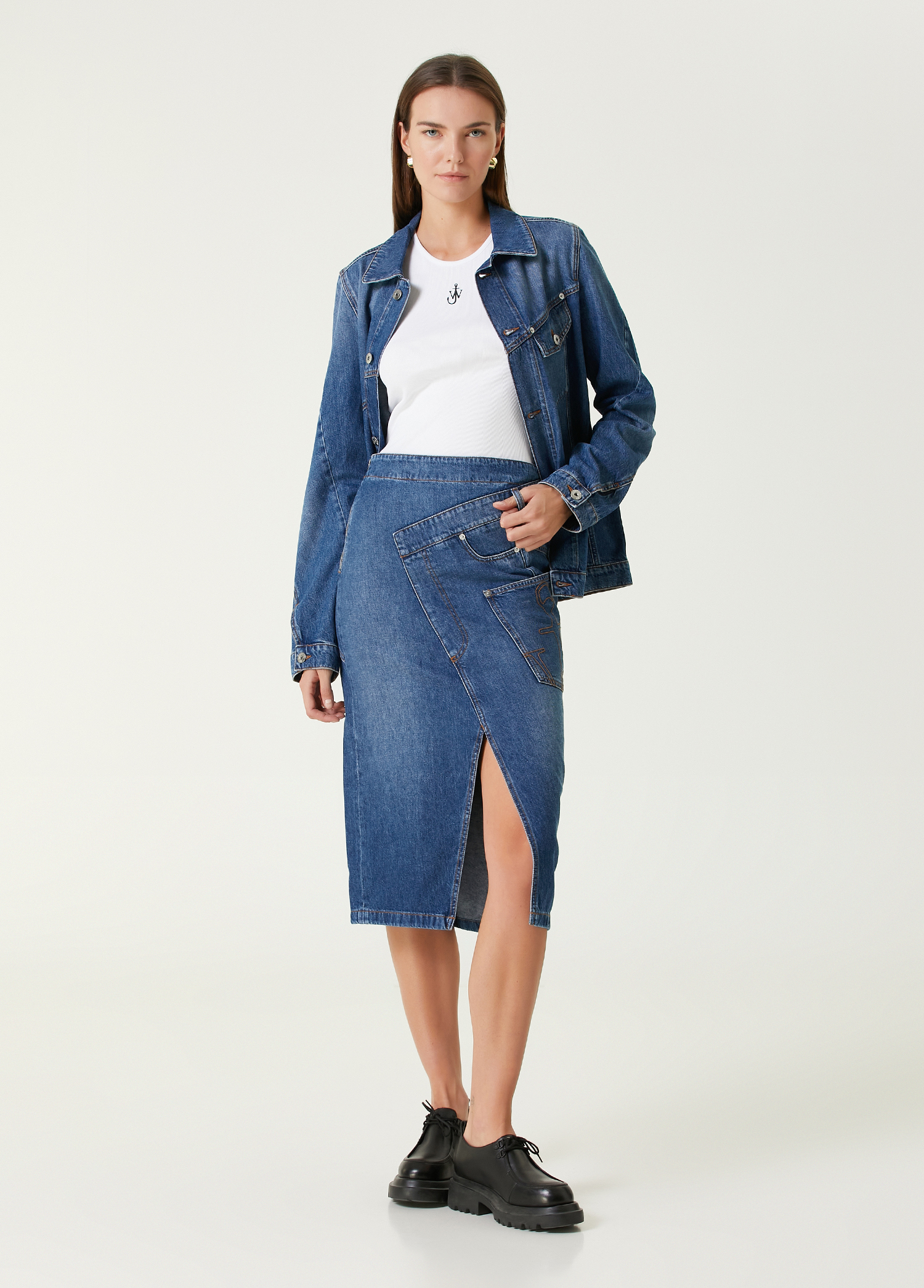 Twisted Mavi Midi Denim Etek