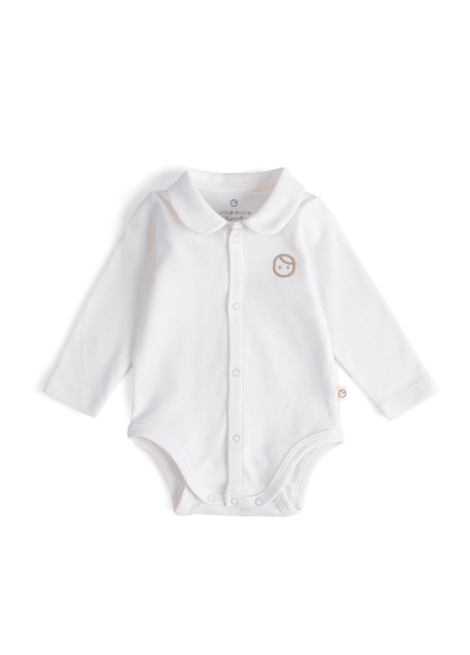 Ekru Pamuklu Bebe Yaka Uzun Kollu Unisex Bebek Gömlek Body